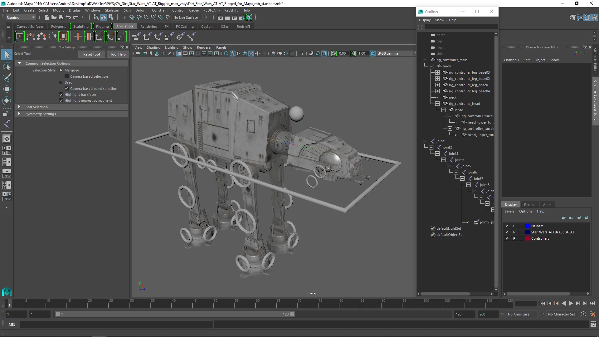 3D Dirt Star Wars AT-AT Rigged for Maya