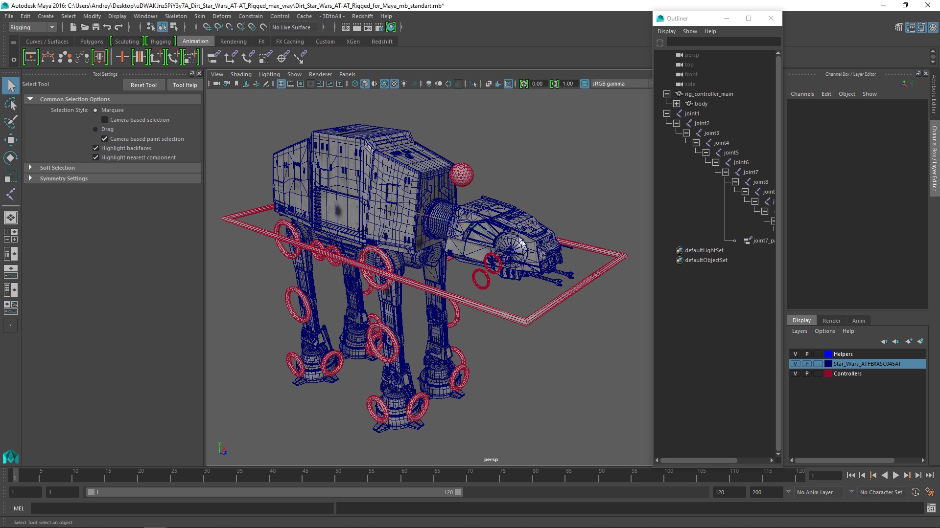 3D Dirt Star Wars AT-AT Rigged for Maya