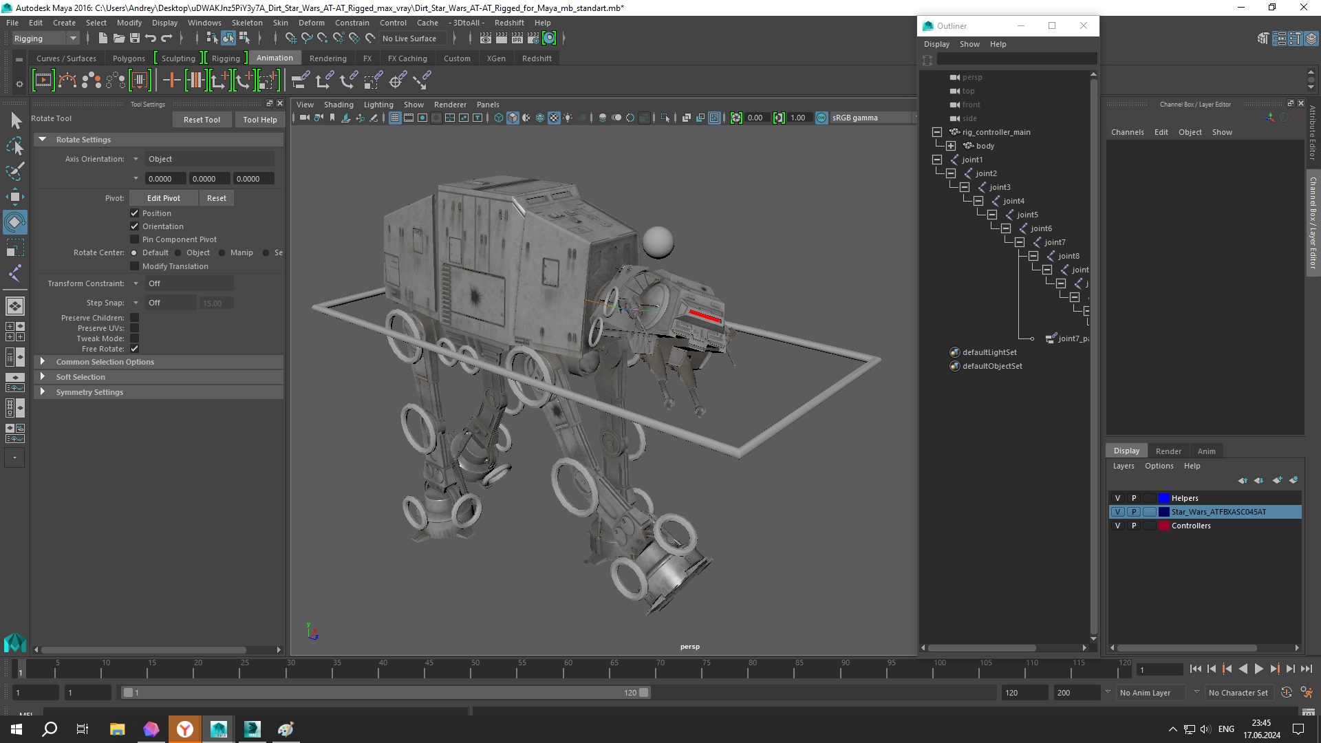 3D Dirt Star Wars AT-AT Rigged for Maya