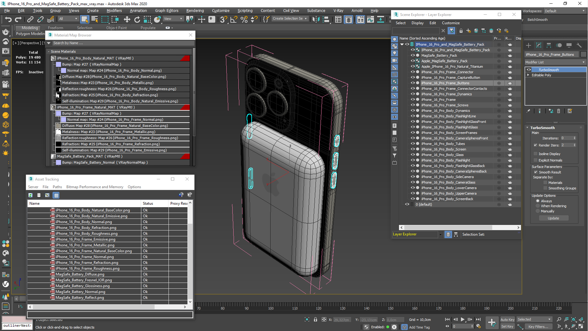 3D IPhone 16 Pro and MagSafe Battery Pack model