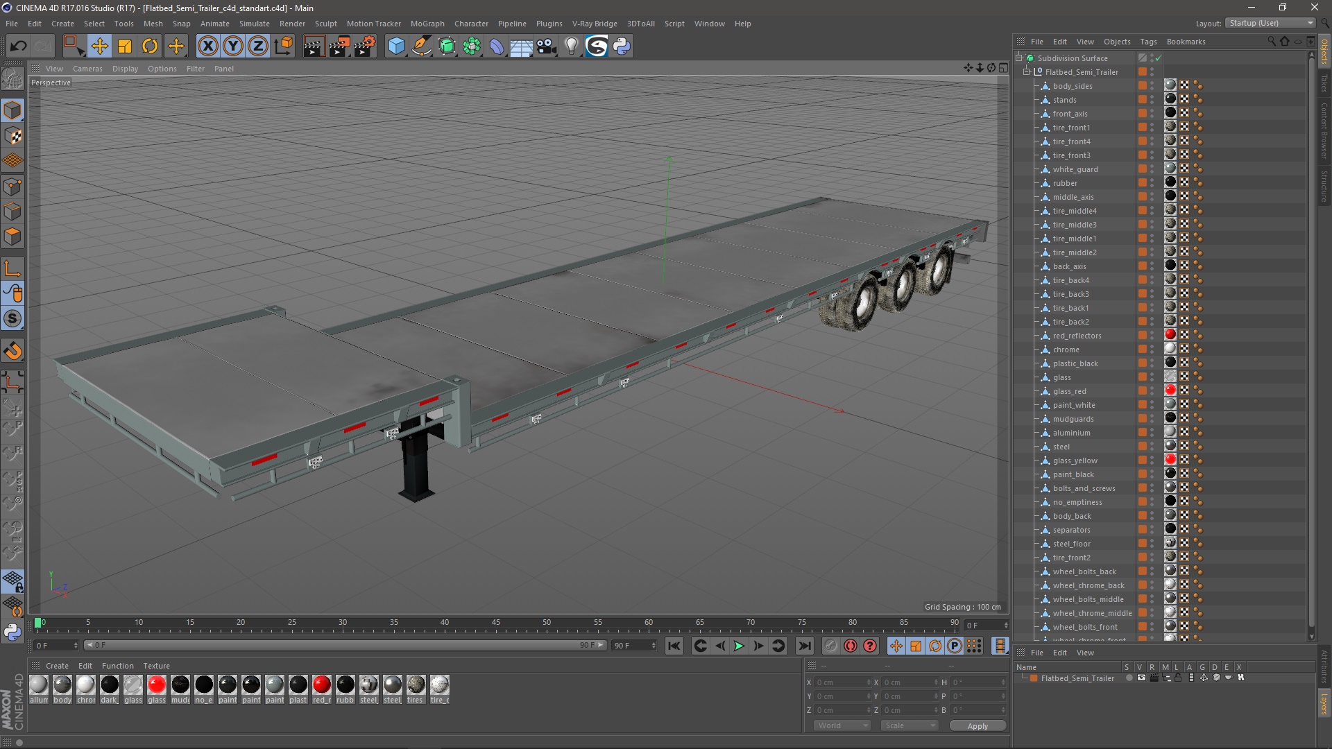 3D model Flatbed Semi Trailer