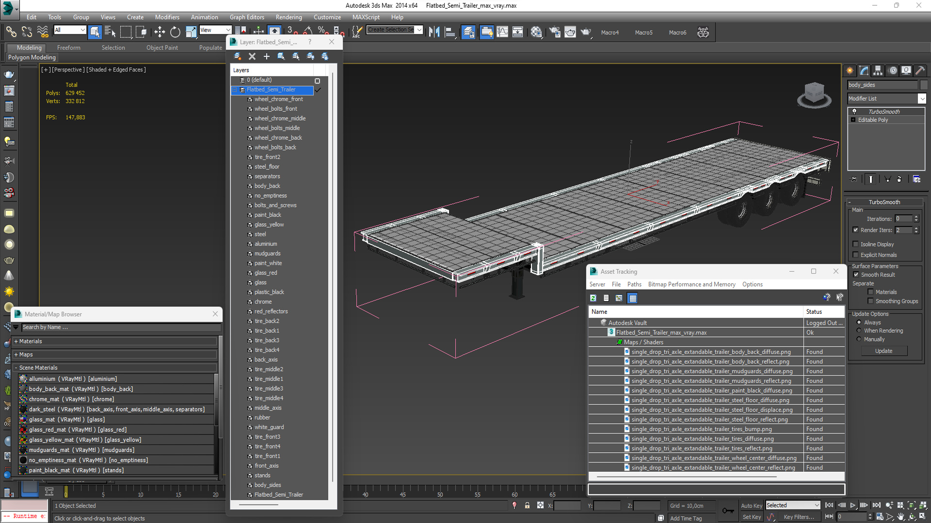 3D model Flatbed Semi Trailer