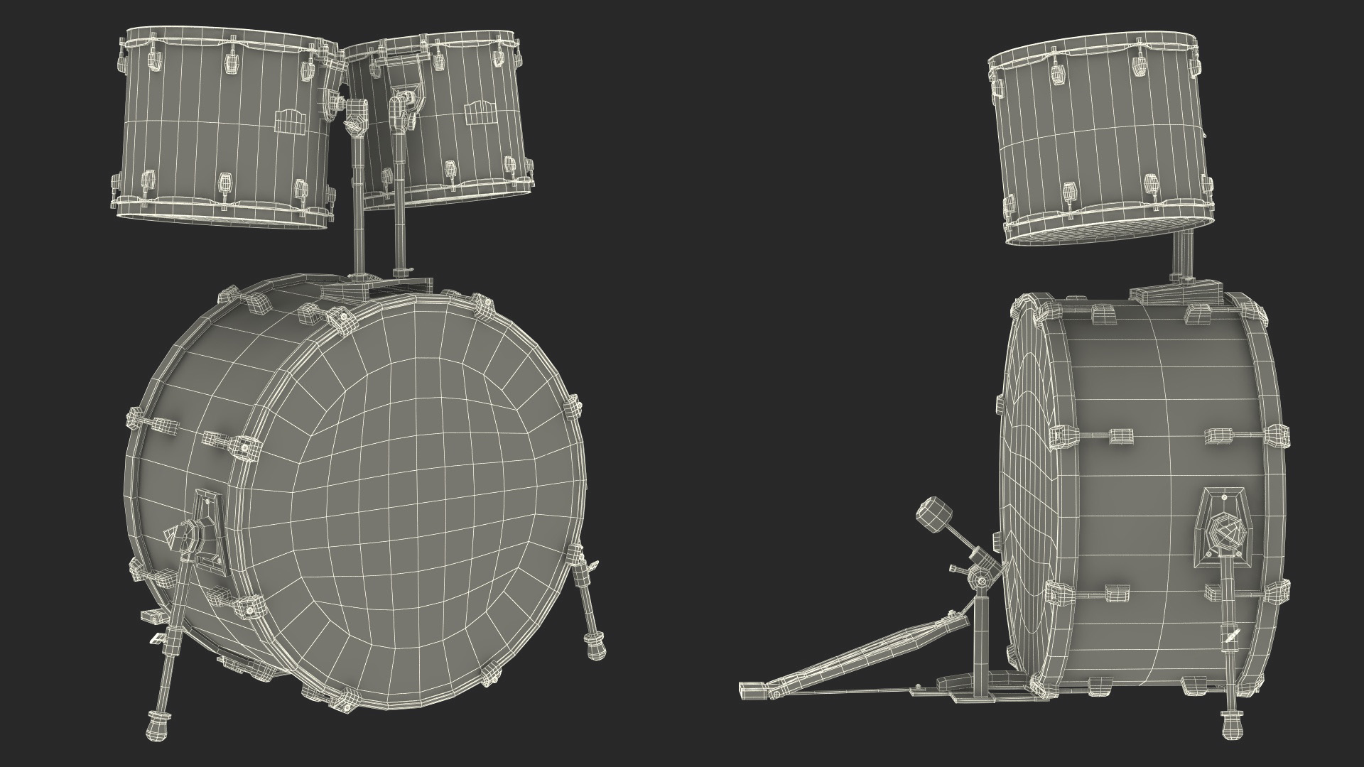 3D Bass Drum and Rack Toms model