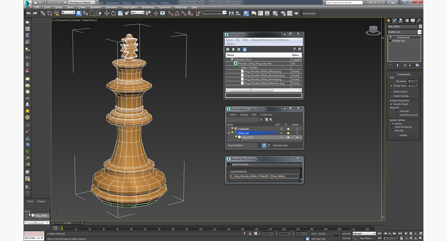 Wooden Chess King 3D