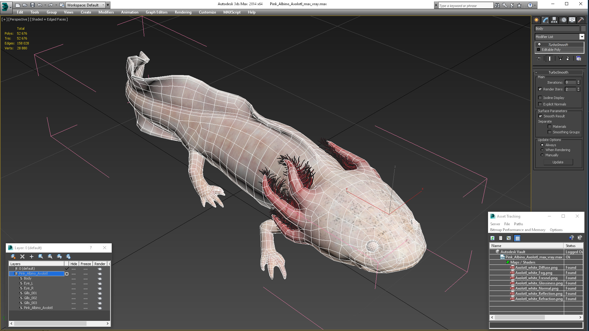 Pink Albino Axolotl 3D model