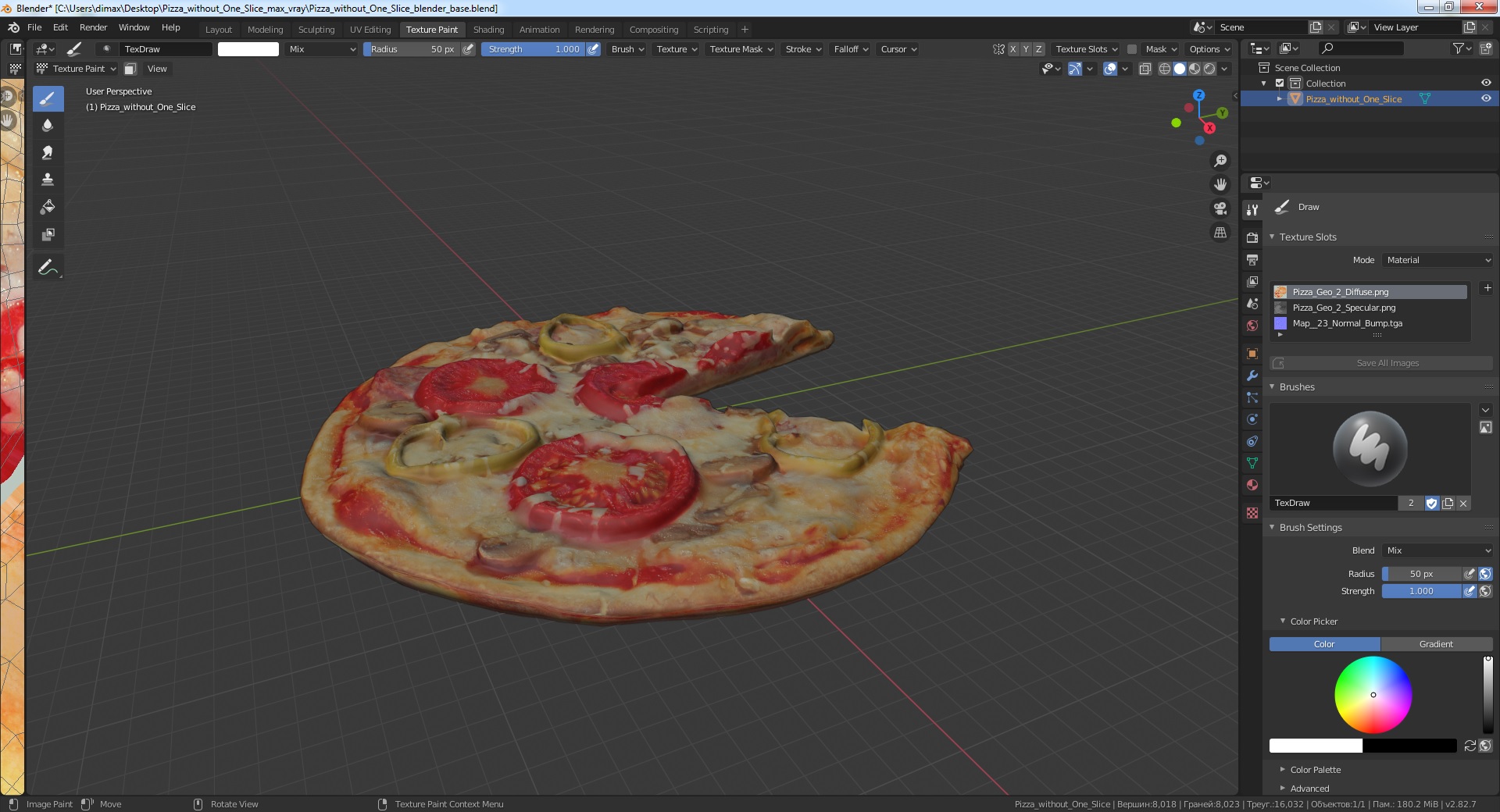 3D Pizza without One Slice model