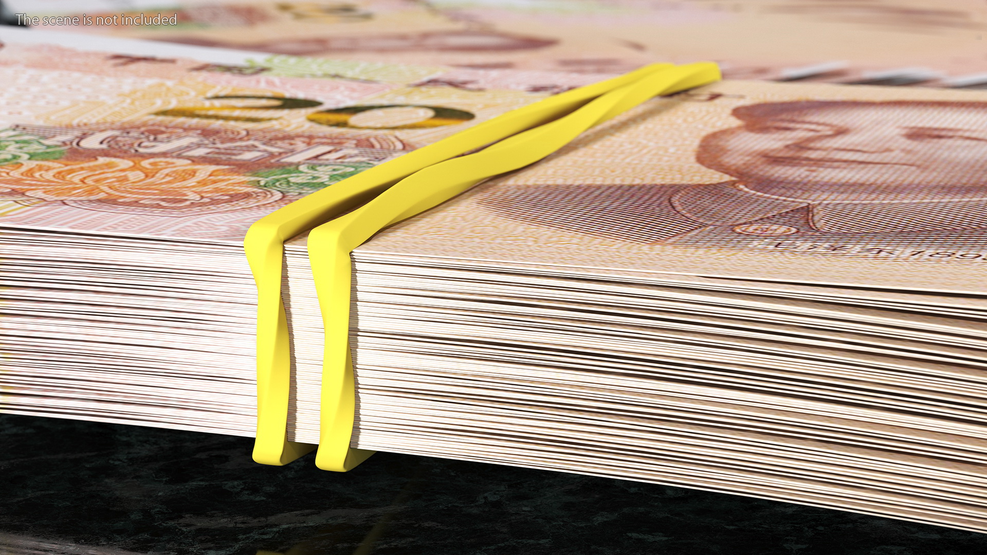 Stack of Chinese 20 Yuan 2019 Bills with Rubber Band 3D