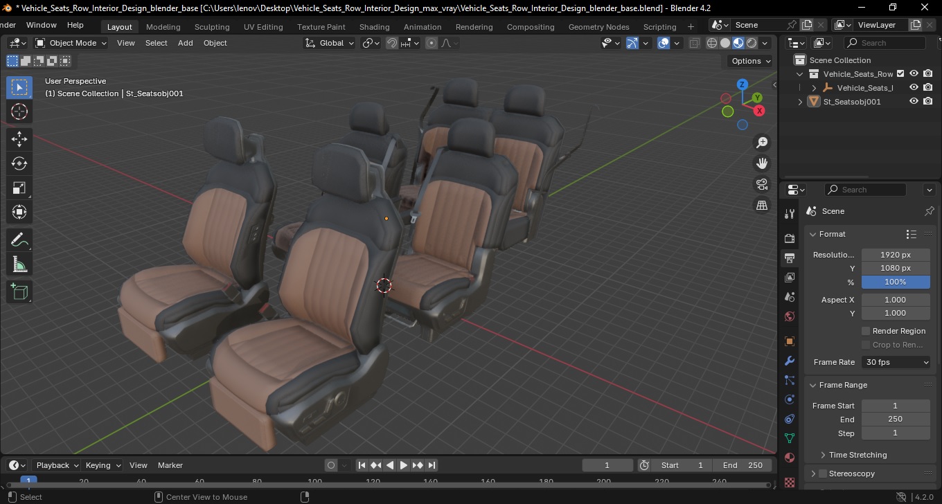 3D Vehicle Seats Row Interior Design model