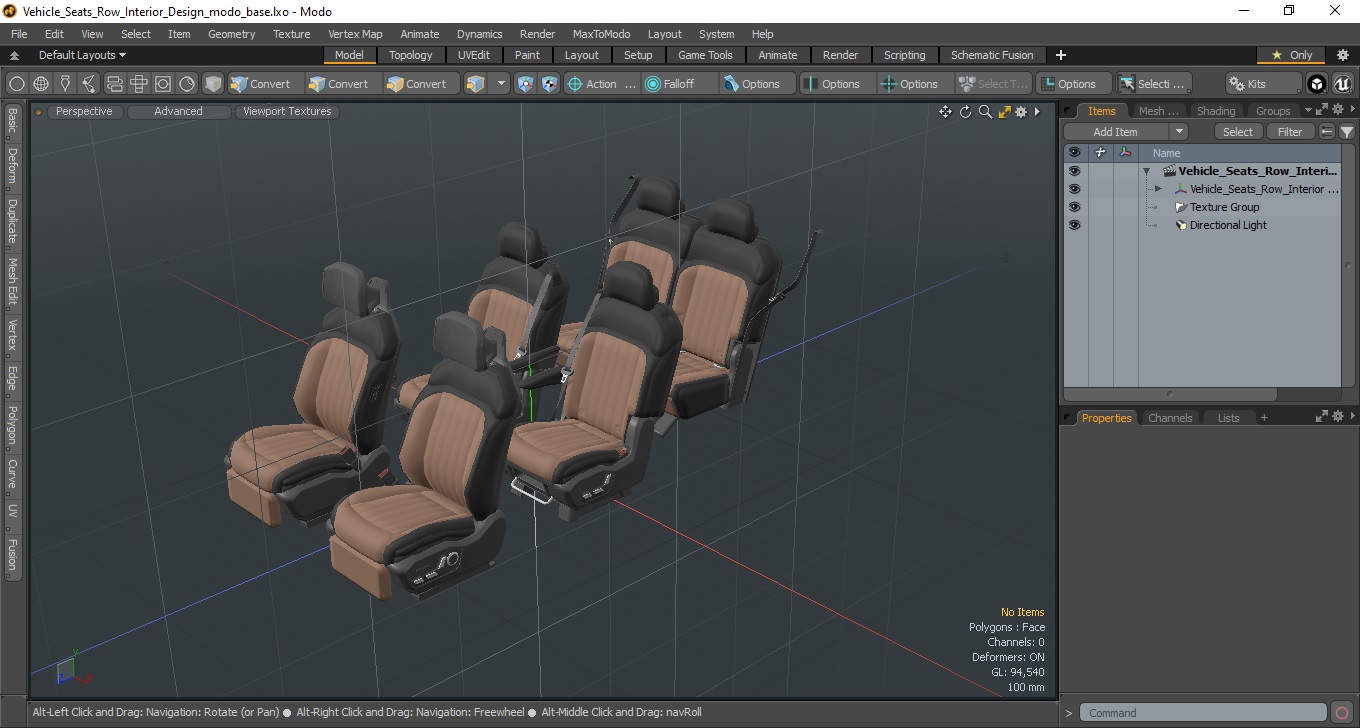 3D Vehicle Seats Row Interior Design model