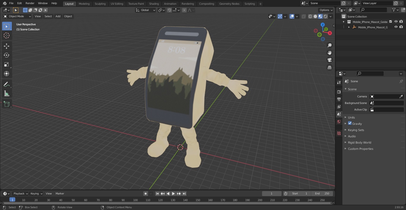 3D Mobile IPhone Mascot Golden Happy Pose model