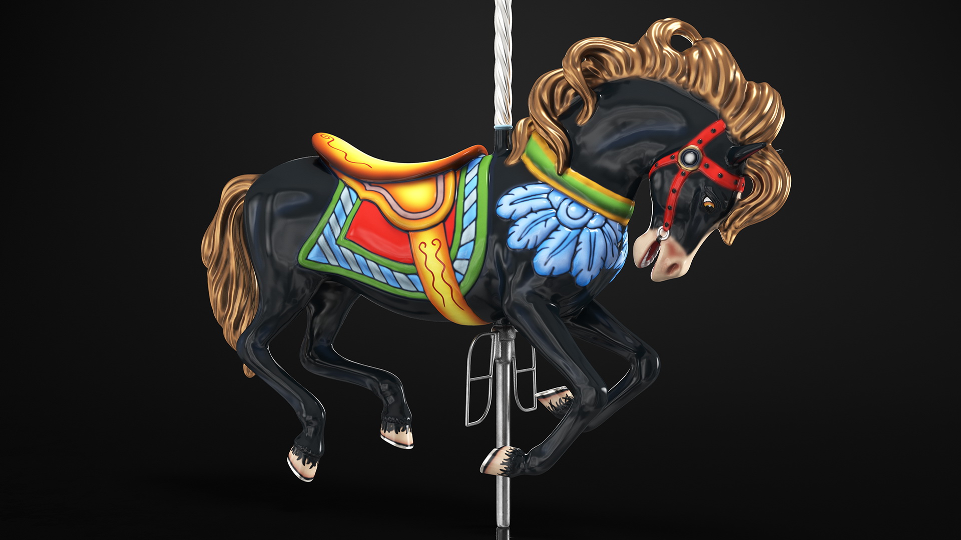 3D model Carousel Galloping Horse Black