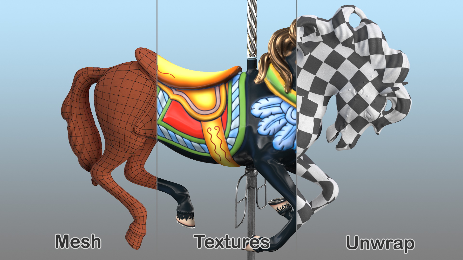 3D model Carousel Galloping Horse Black