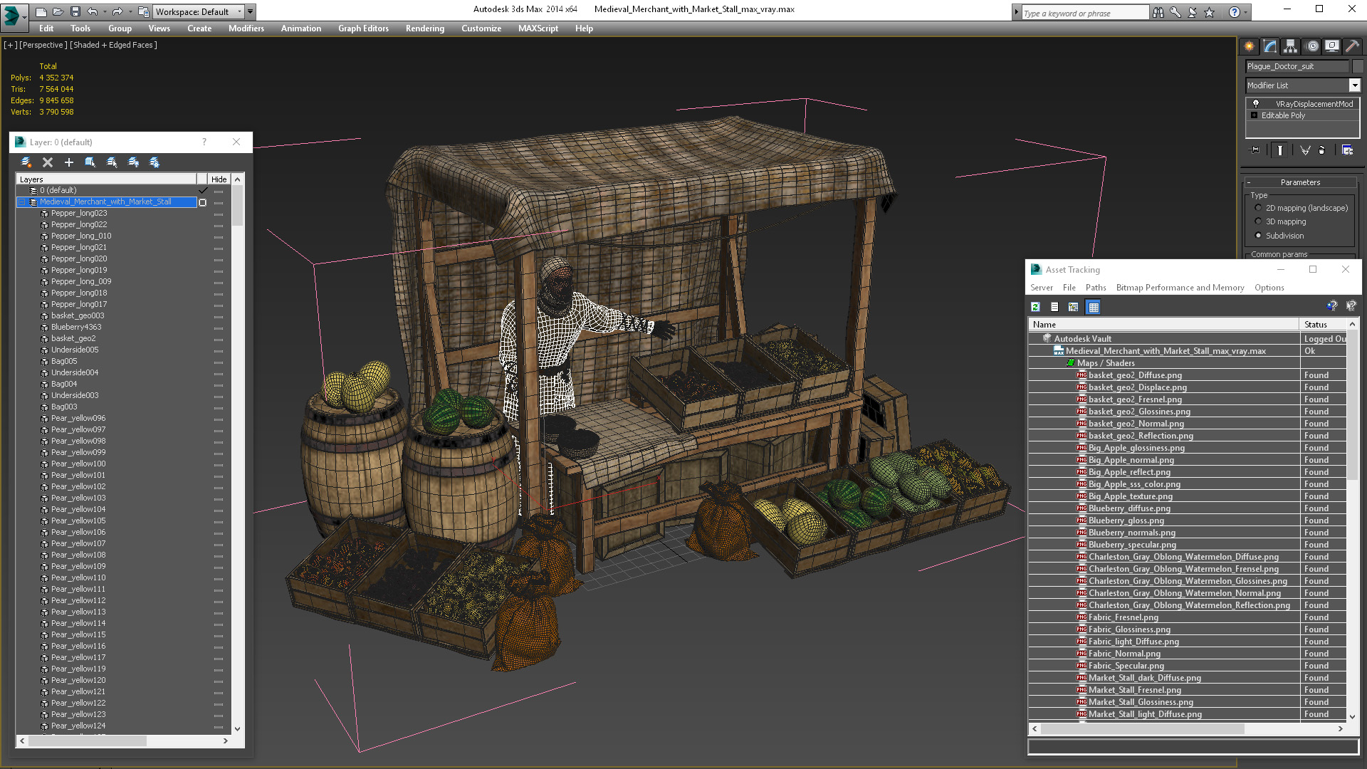 3D model Medieval Merchant with Market Stall