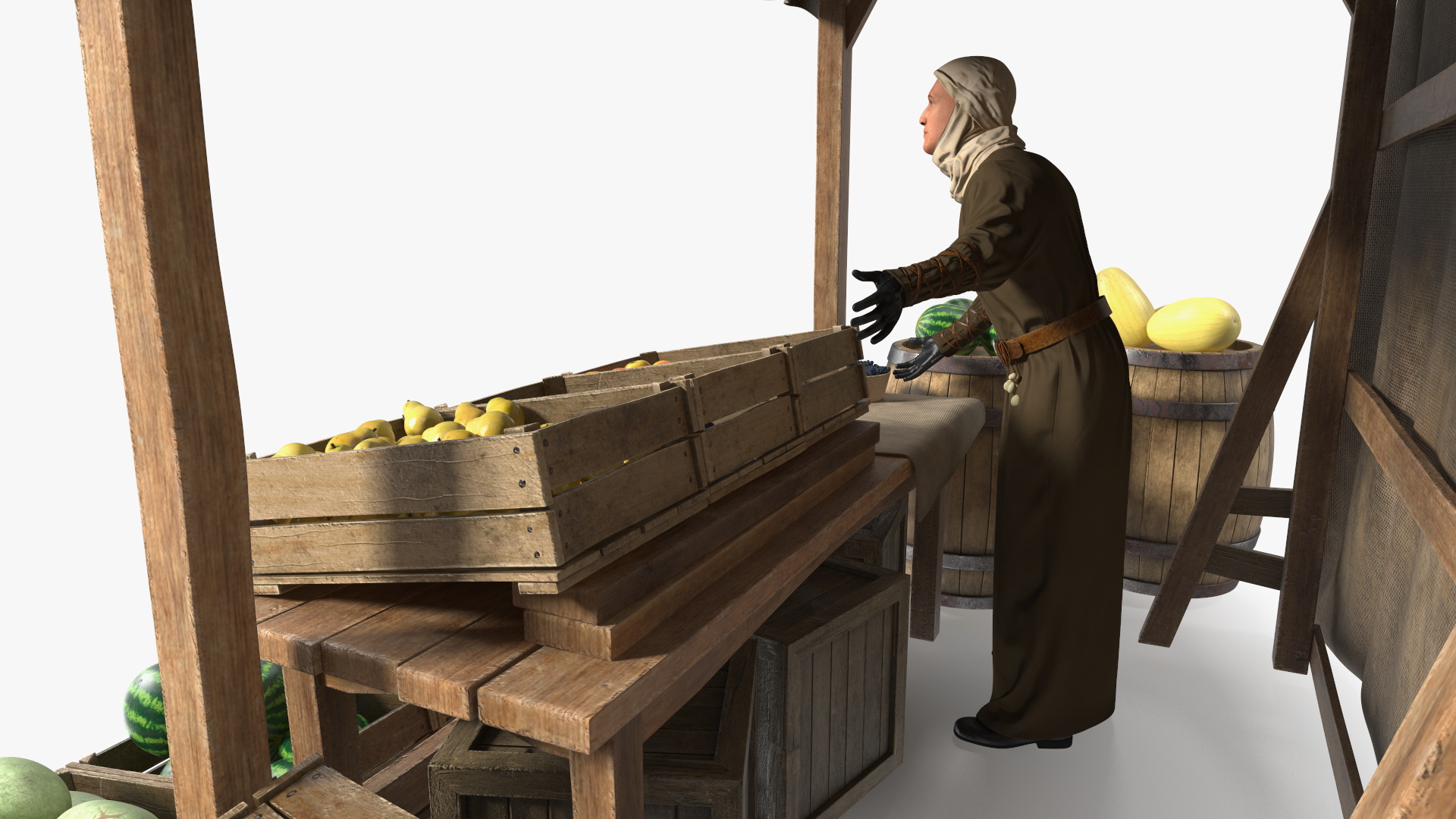 3D model Medieval Merchant with Market Stall