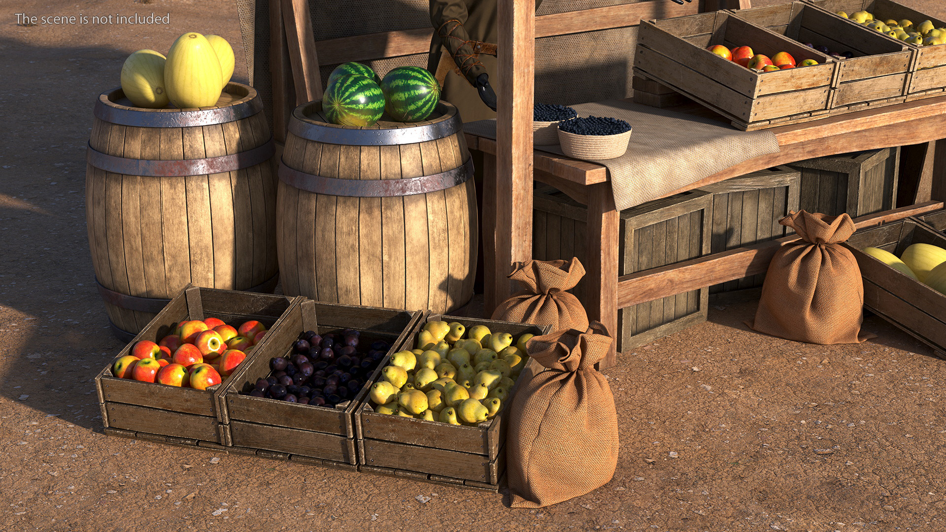 3D model Medieval Merchant with Market Stall