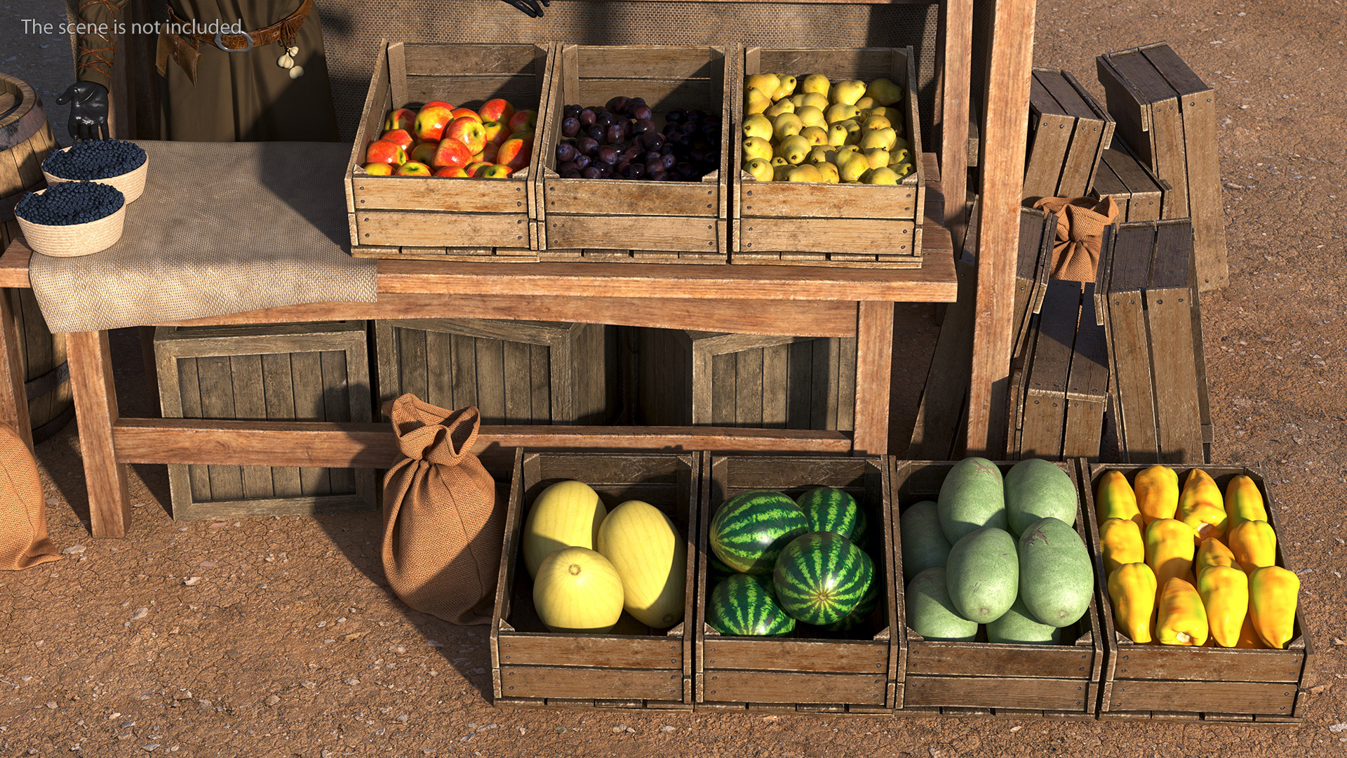 3D model Medieval Merchant with Market Stall