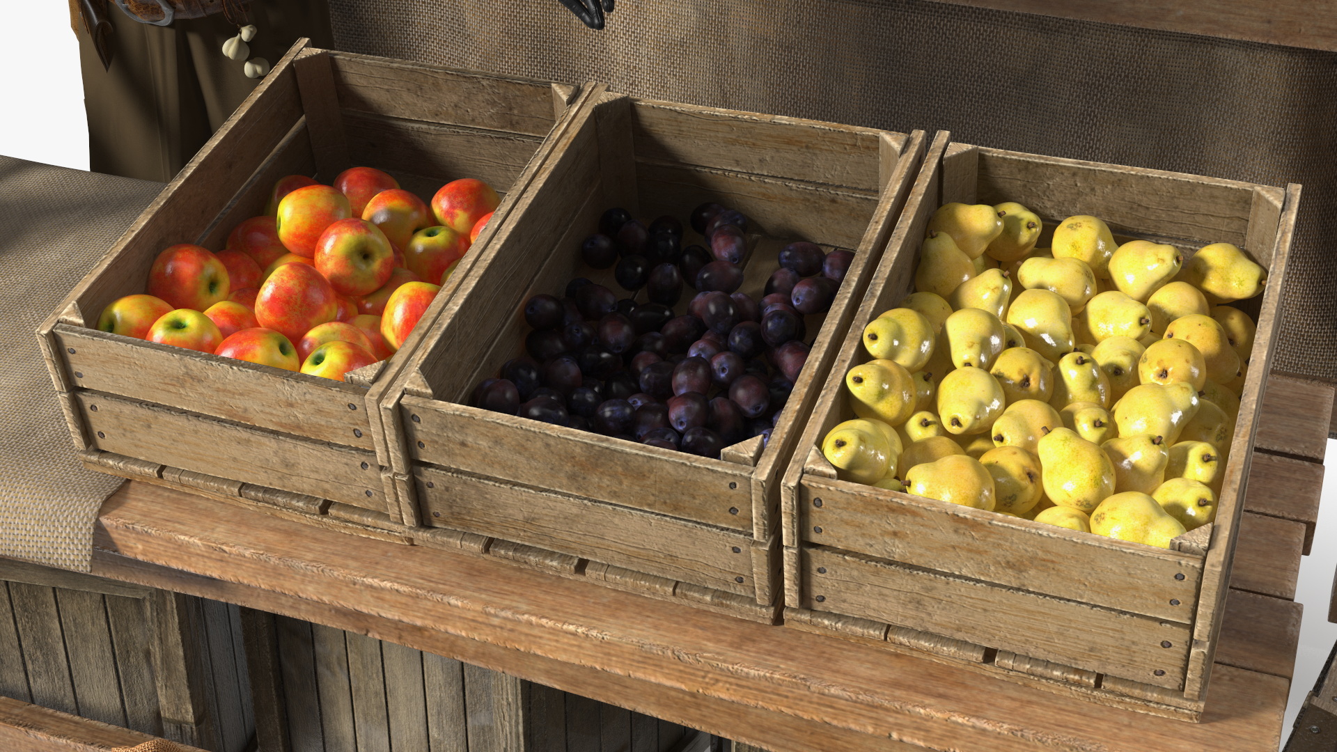 3D model Medieval Merchant with Market Stall