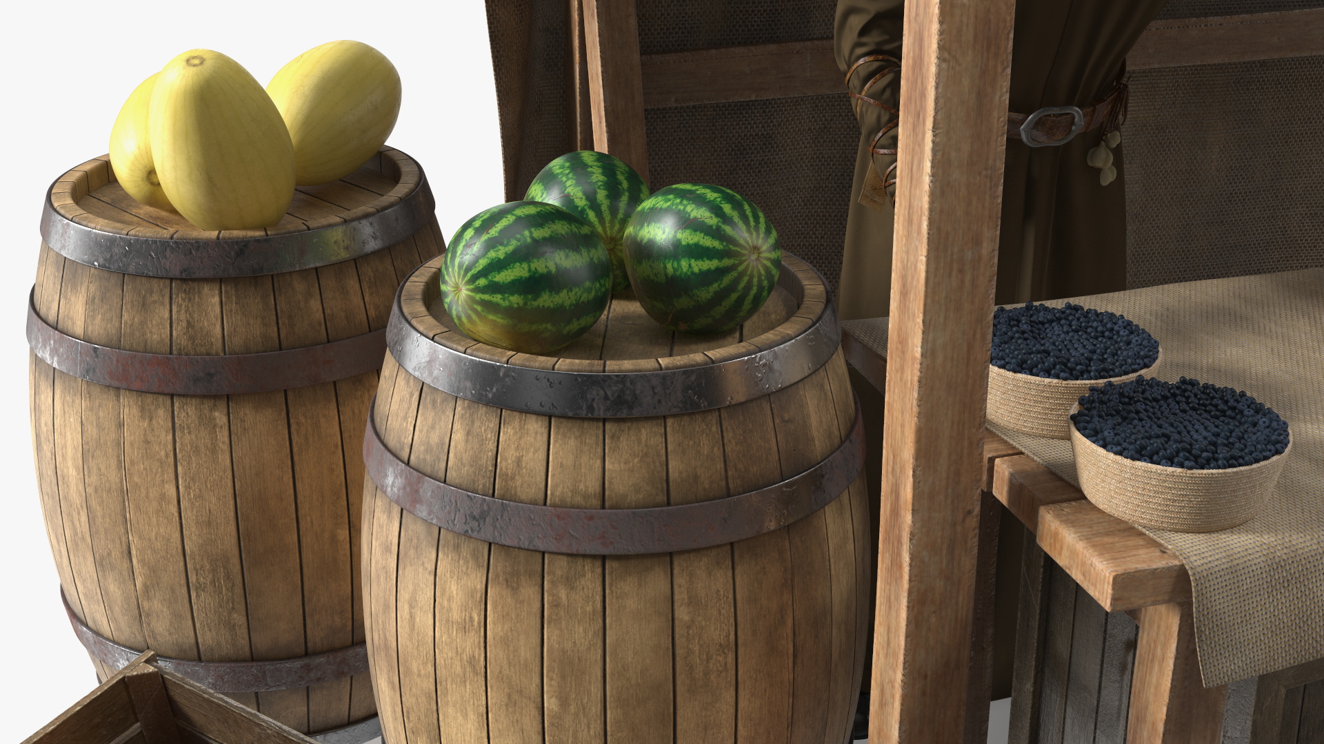 3D model Medieval Merchant with Market Stall