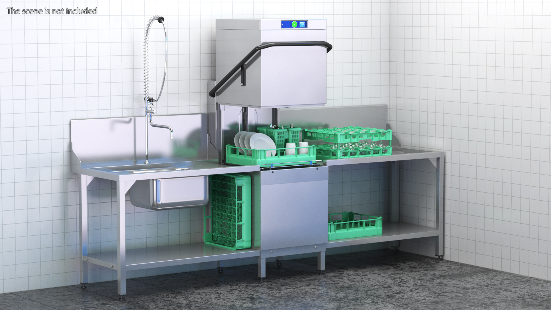 3D model Commercial Dishwasher with Dishes Rigged