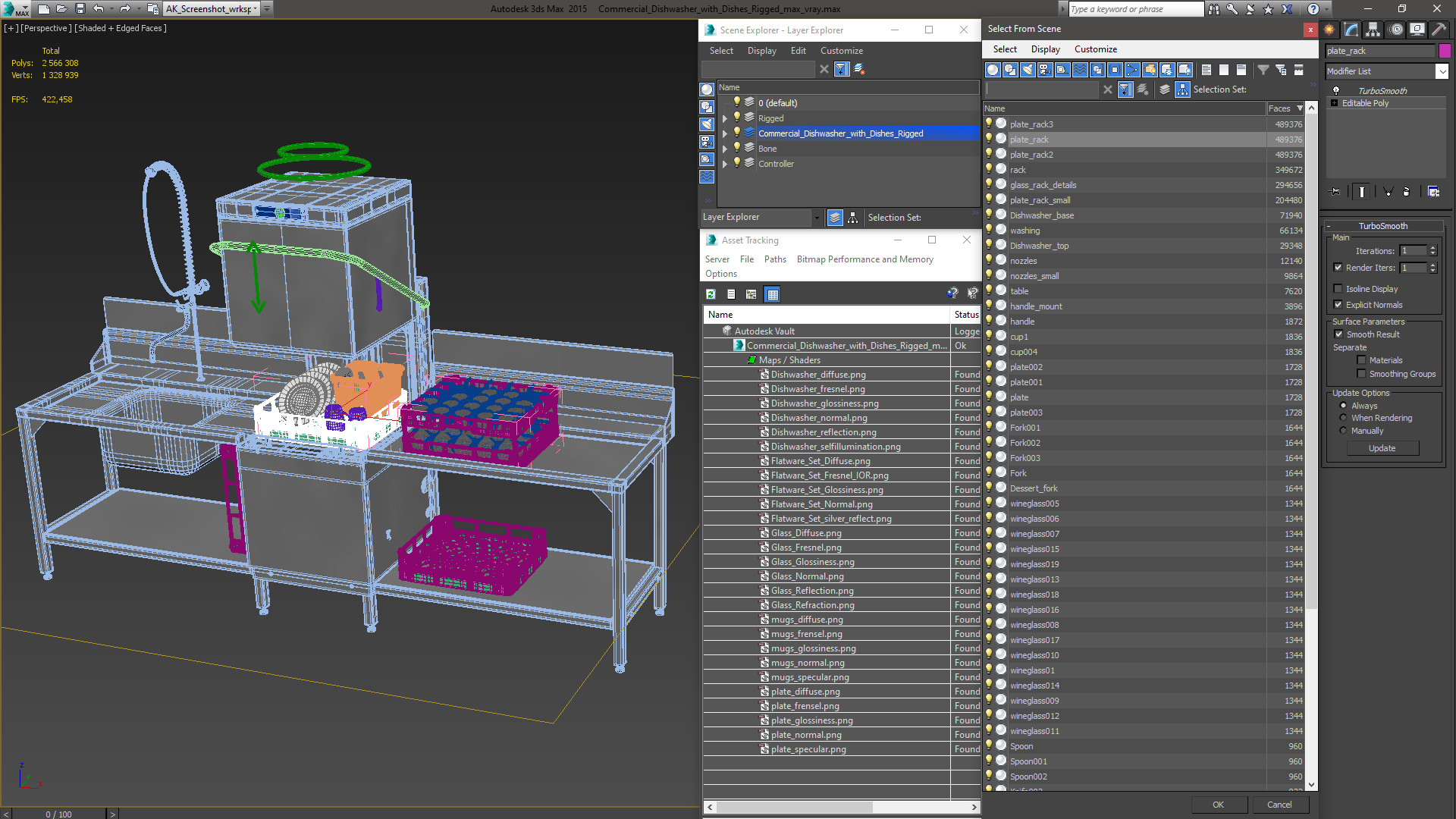 3D model Commercial Dishwasher with Dishes Rigged