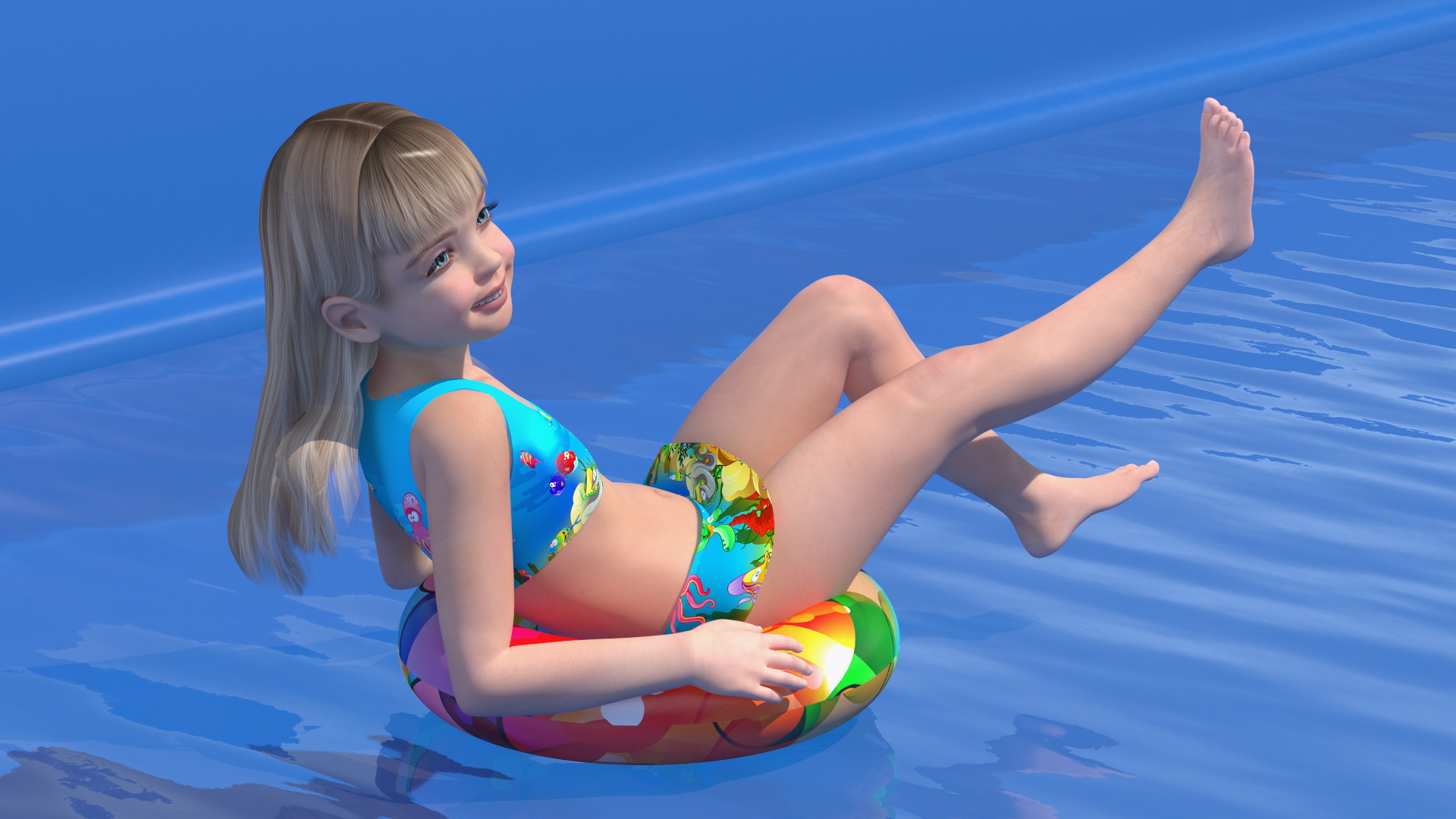 3D model Plunge Pool and Child Girl Swimming