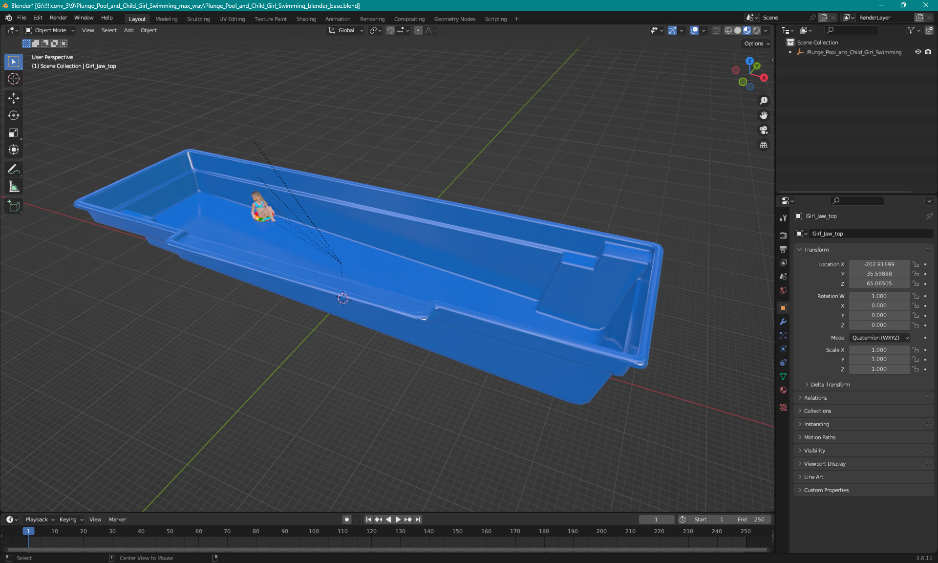 3D model Plunge Pool and Child Girl Swimming