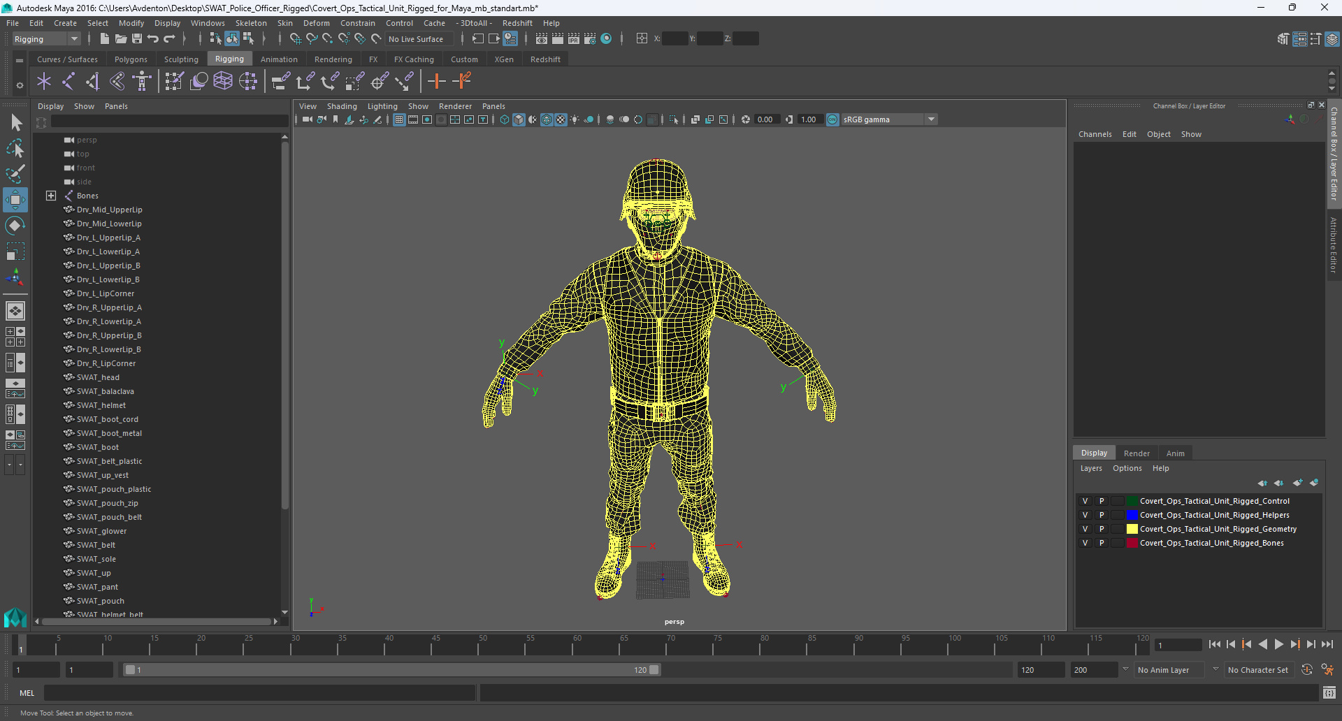 3D model Covert Ops Tactical Unit Rigged for Maya