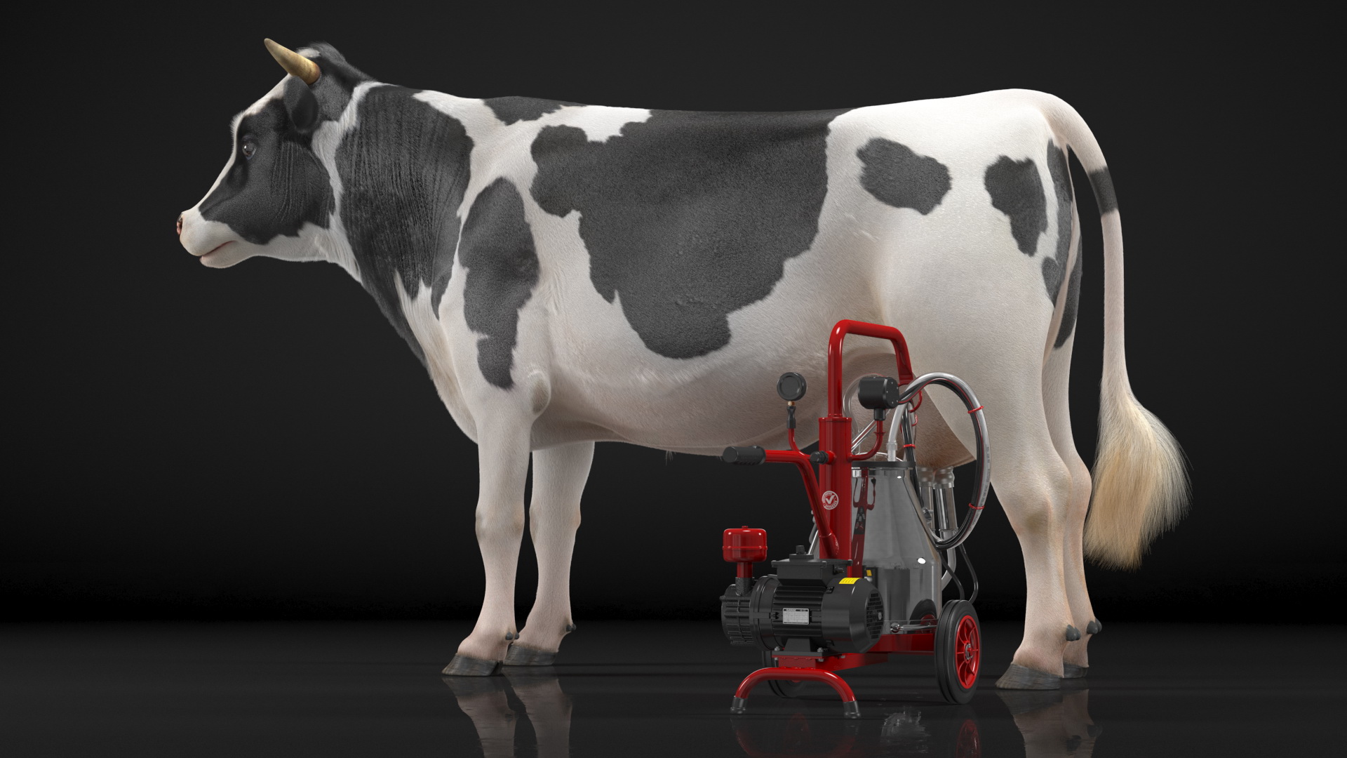 Dairy Cow with Milking Machine Fur 3D model