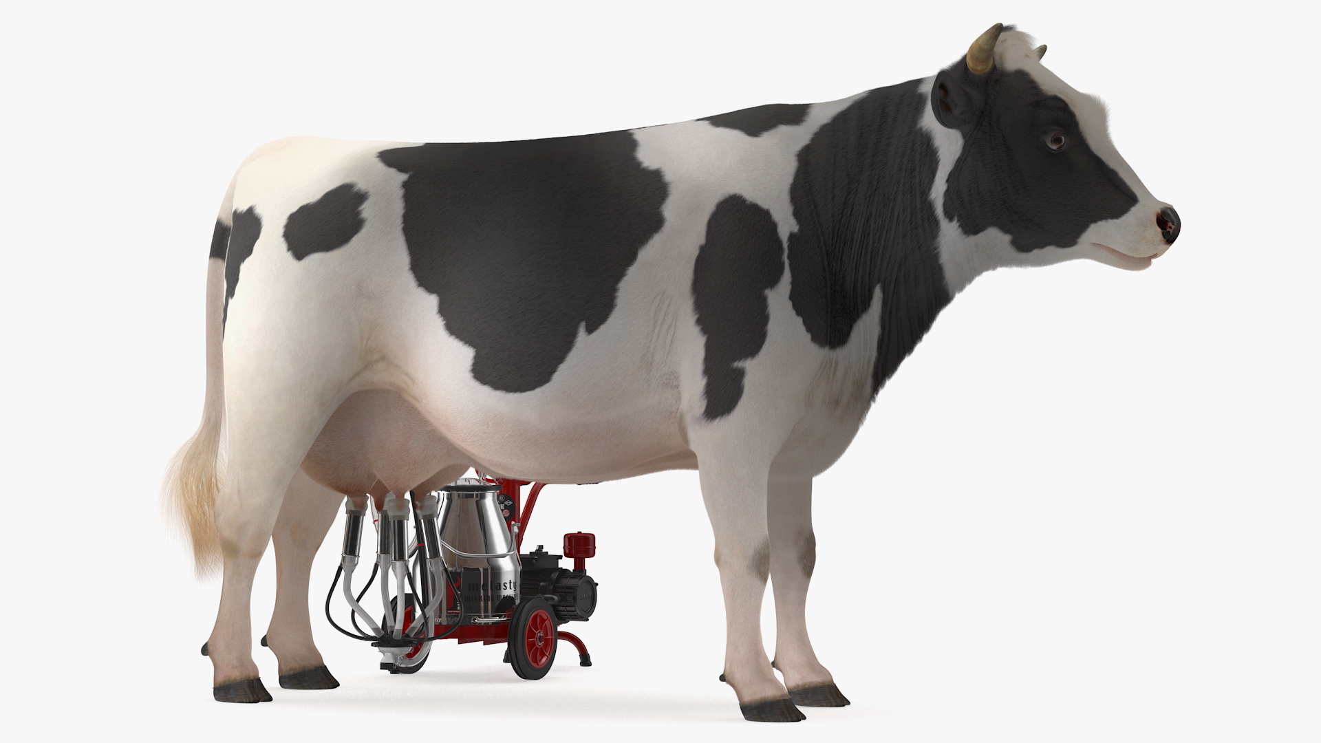 Dairy Cow with Milking Machine Fur 3D model