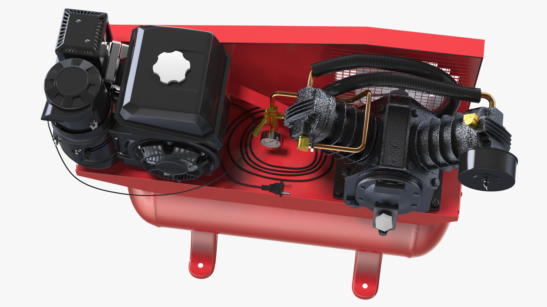 Red Diesel Piston Air Compressor 3D