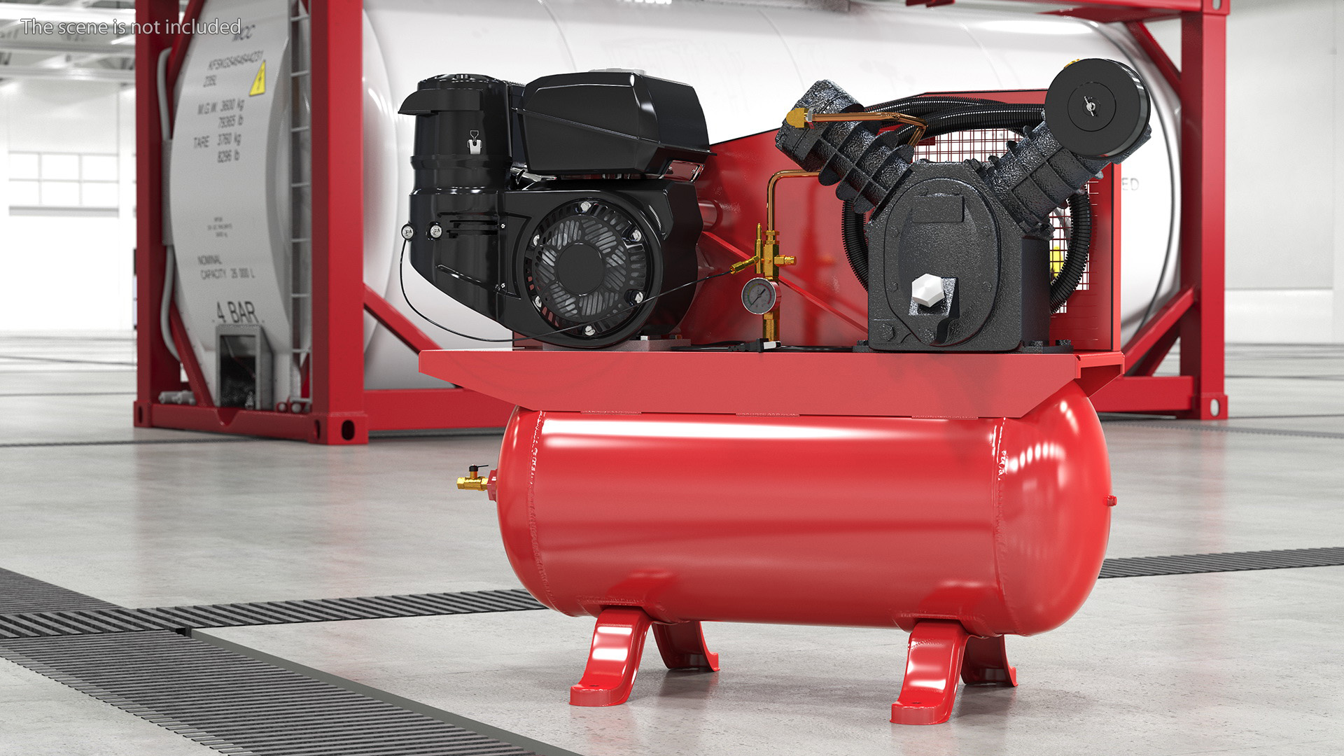 Red Diesel Piston Air Compressor 3D