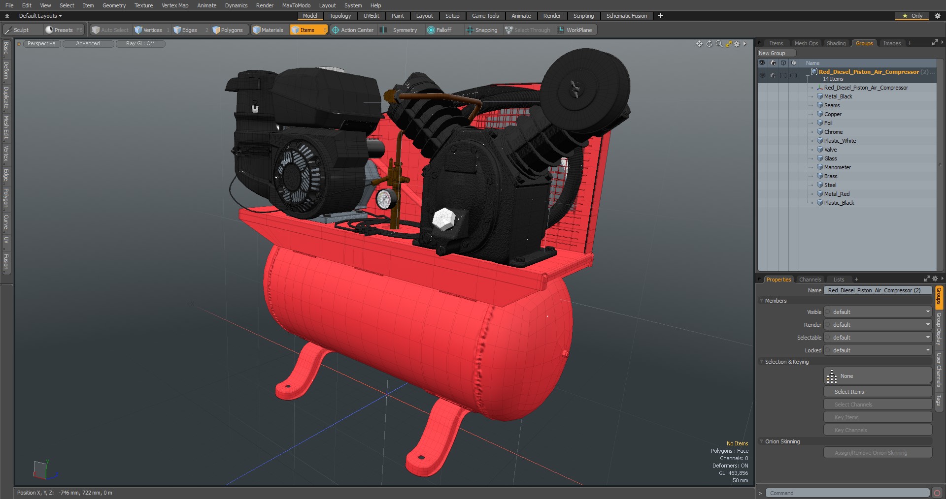 Red Diesel Piston Air Compressor 3D