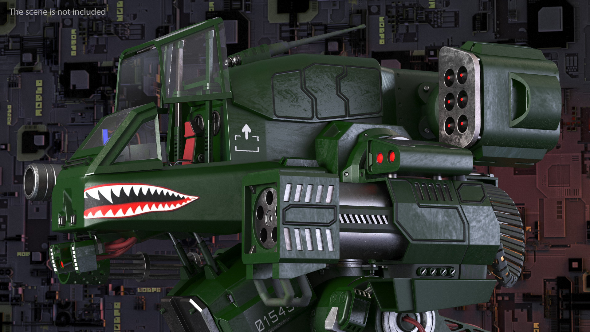 3D Dark Green Combat Robot Empty Rigged