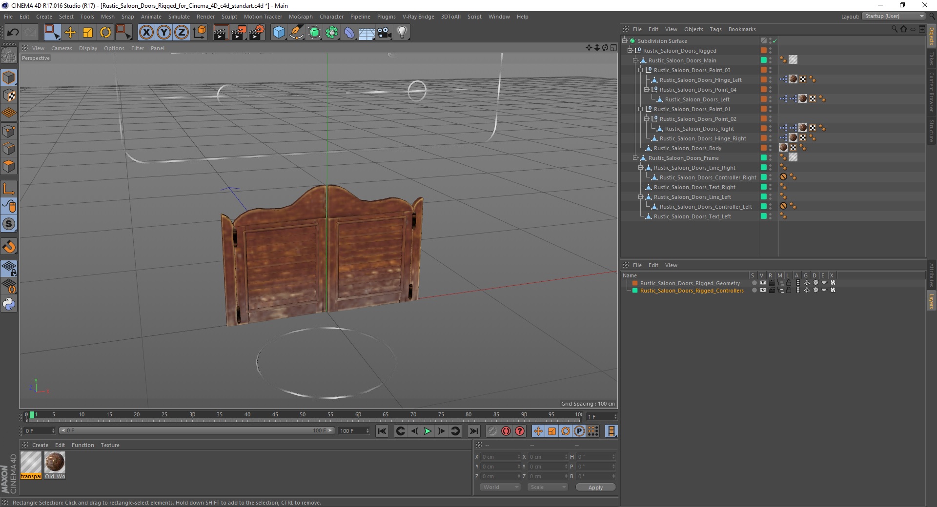 3D model Rustic Saloon Doors Rigged for Cinema 4D