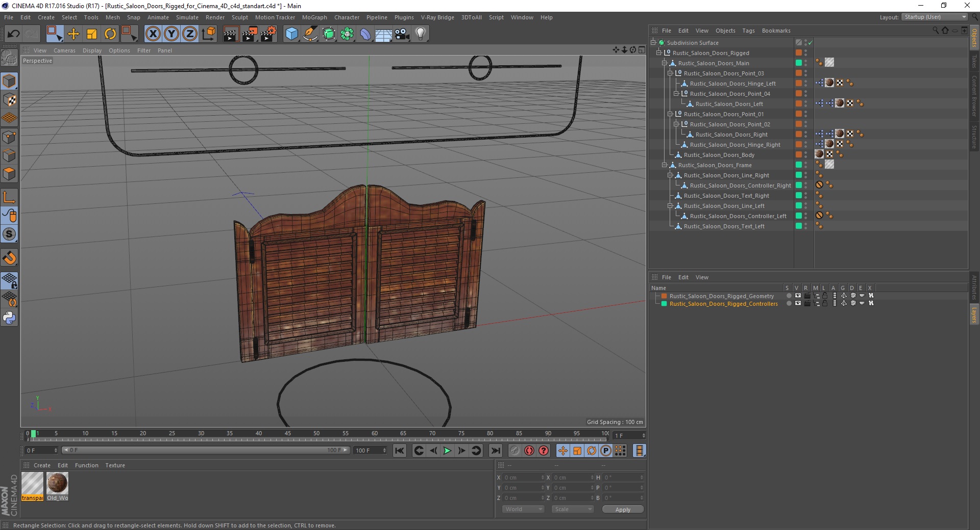 3D model Rustic Saloon Doors Rigged for Cinema 4D