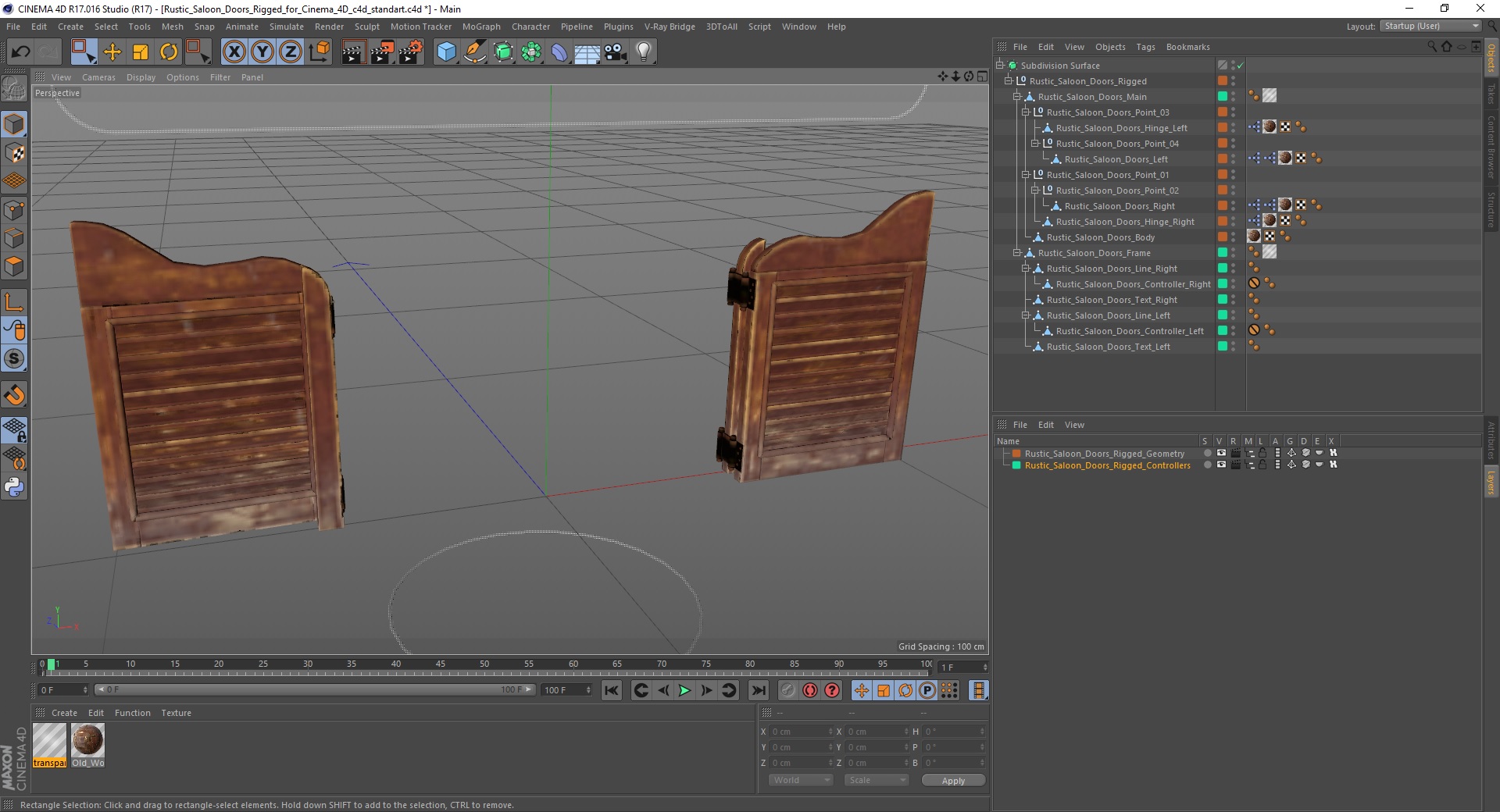 3D model Rustic Saloon Doors Rigged for Cinema 4D