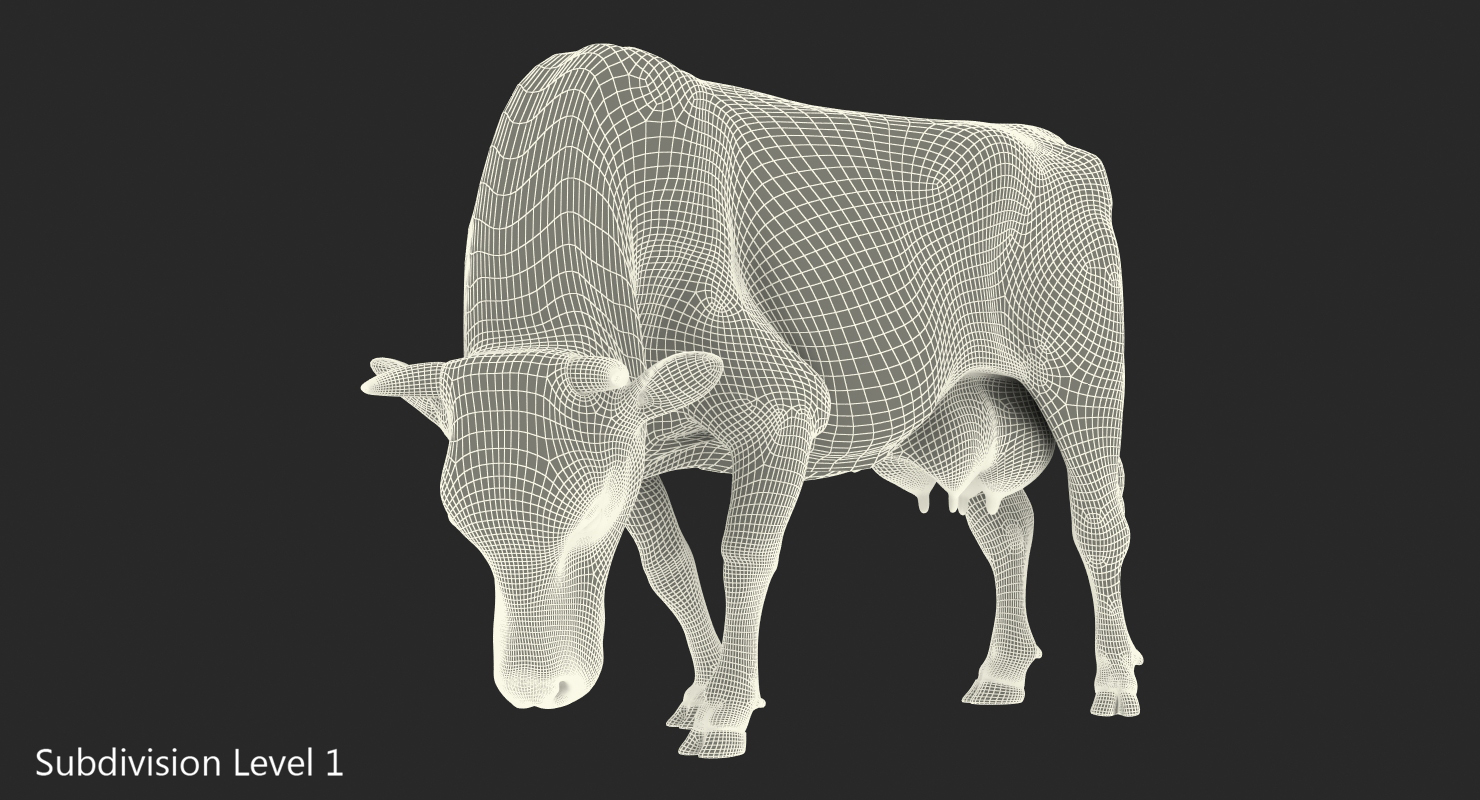 3D model Dairy Cow Eating Pose with Fur