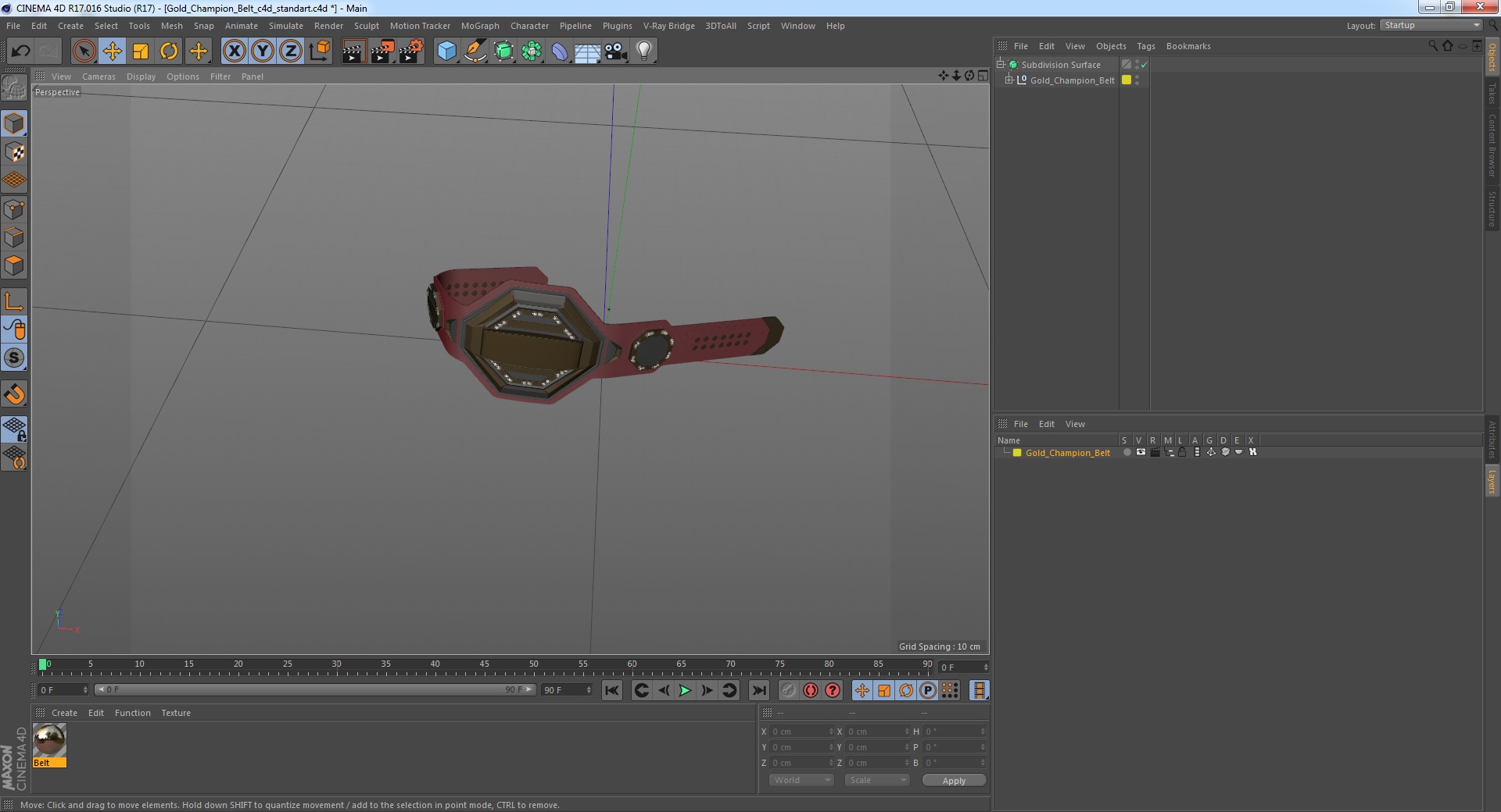 3D Gold Champion Belt model