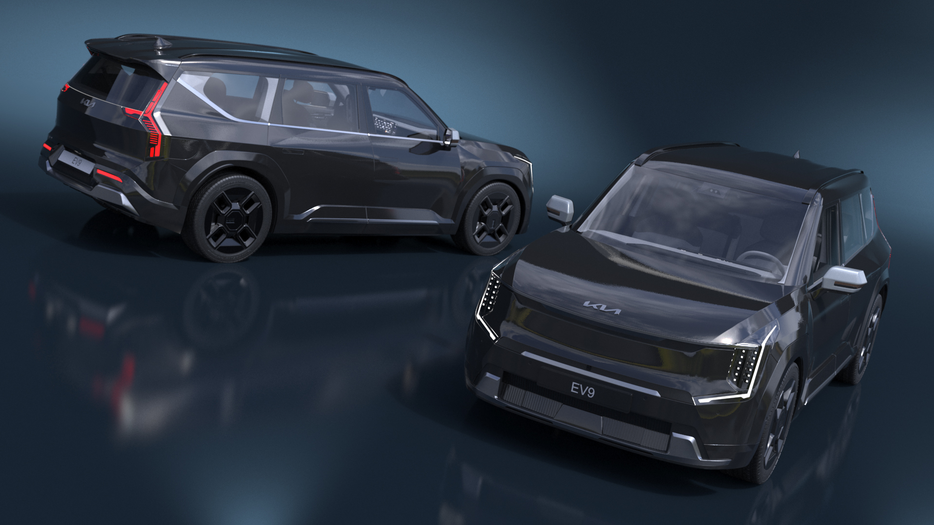 3D KIA EV9 Luxury SUV Black Rigged