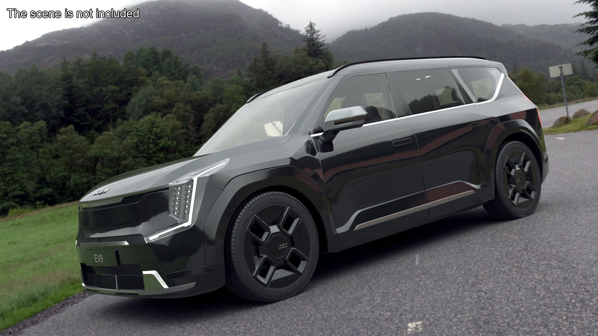 3D KIA EV9 Luxury SUV Black Rigged