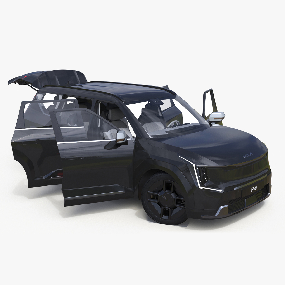 3D KIA EV9 Luxury SUV Black Rigged