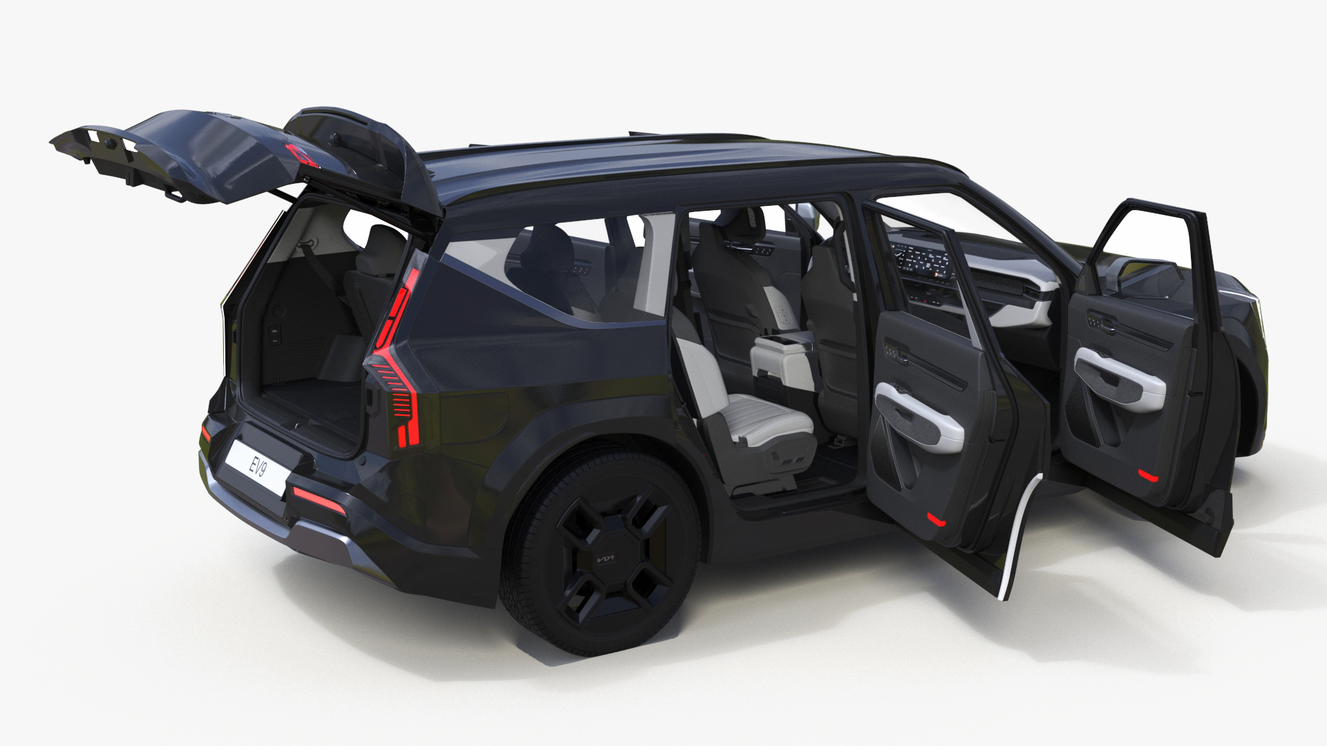 3D KIA EV9 Luxury SUV Black Rigged