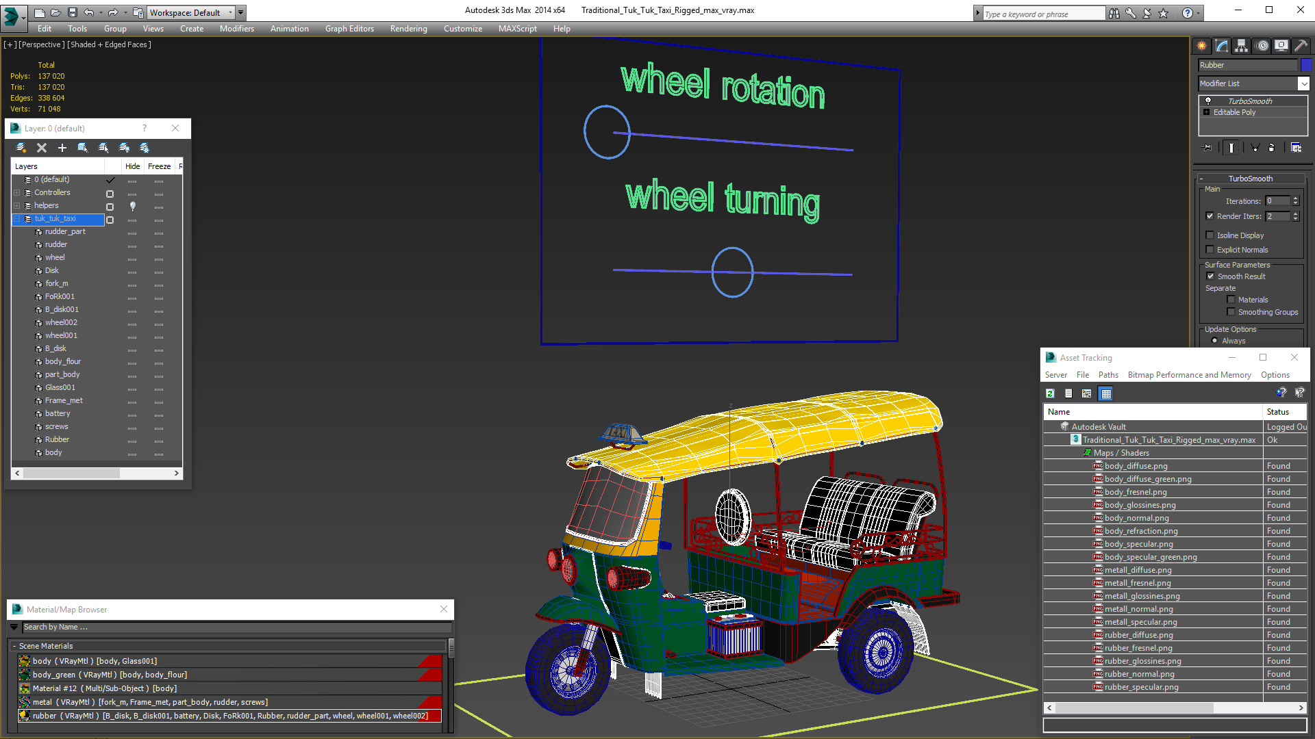 Three Wheeler Auto Rickshaw Rigged 3D model