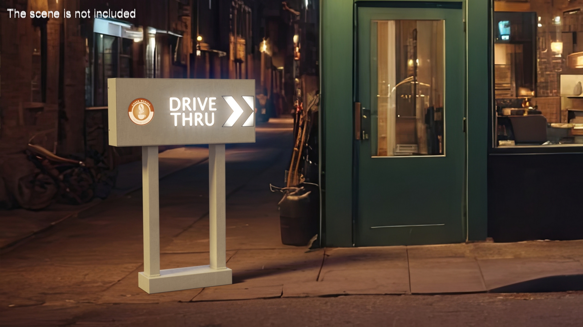 3D Coffee Shop Drive Thru Sign Light On