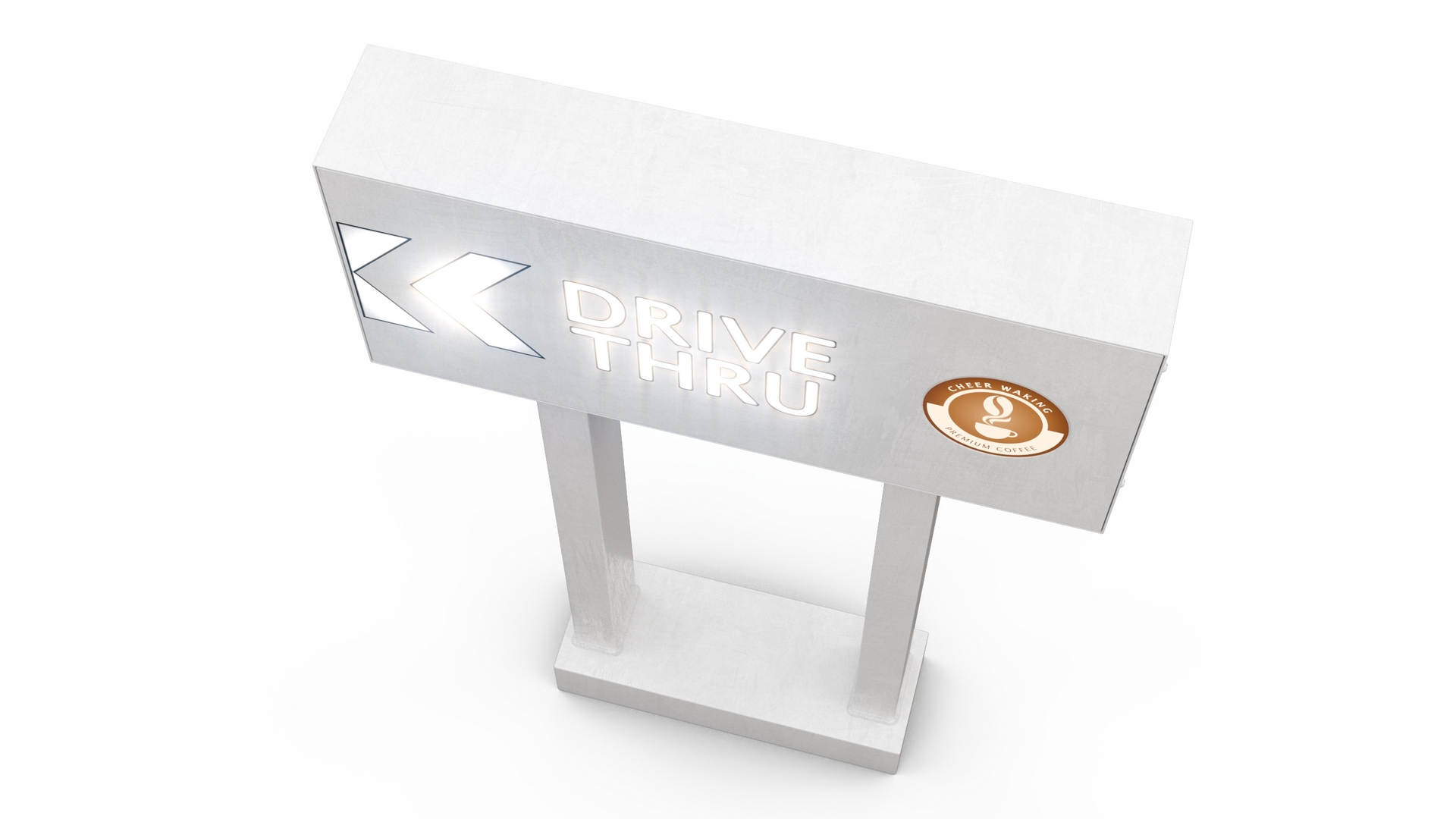 3D Coffee Shop Drive Thru Sign Light On