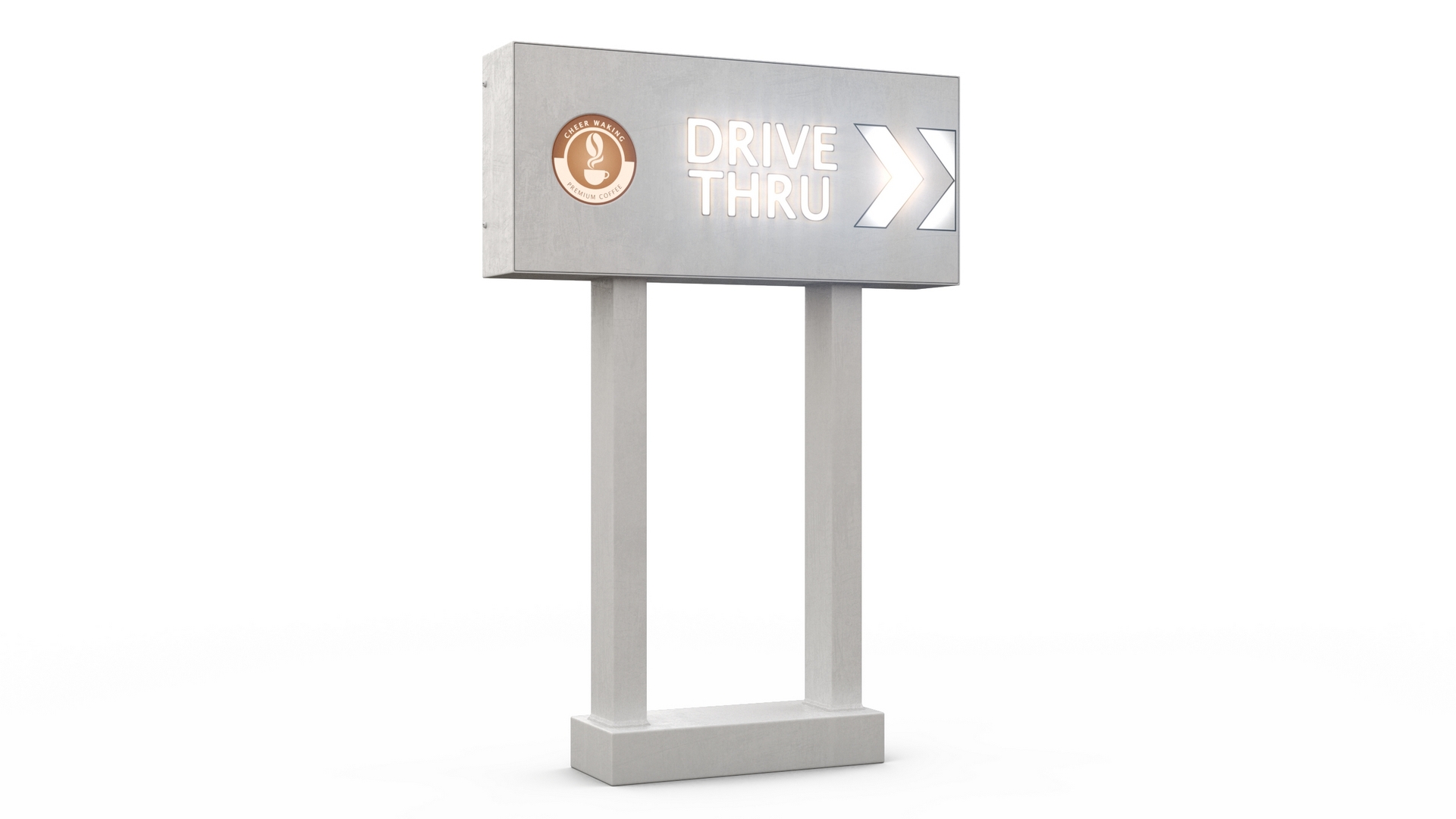 3D Coffee Shop Drive Thru Sign Light On