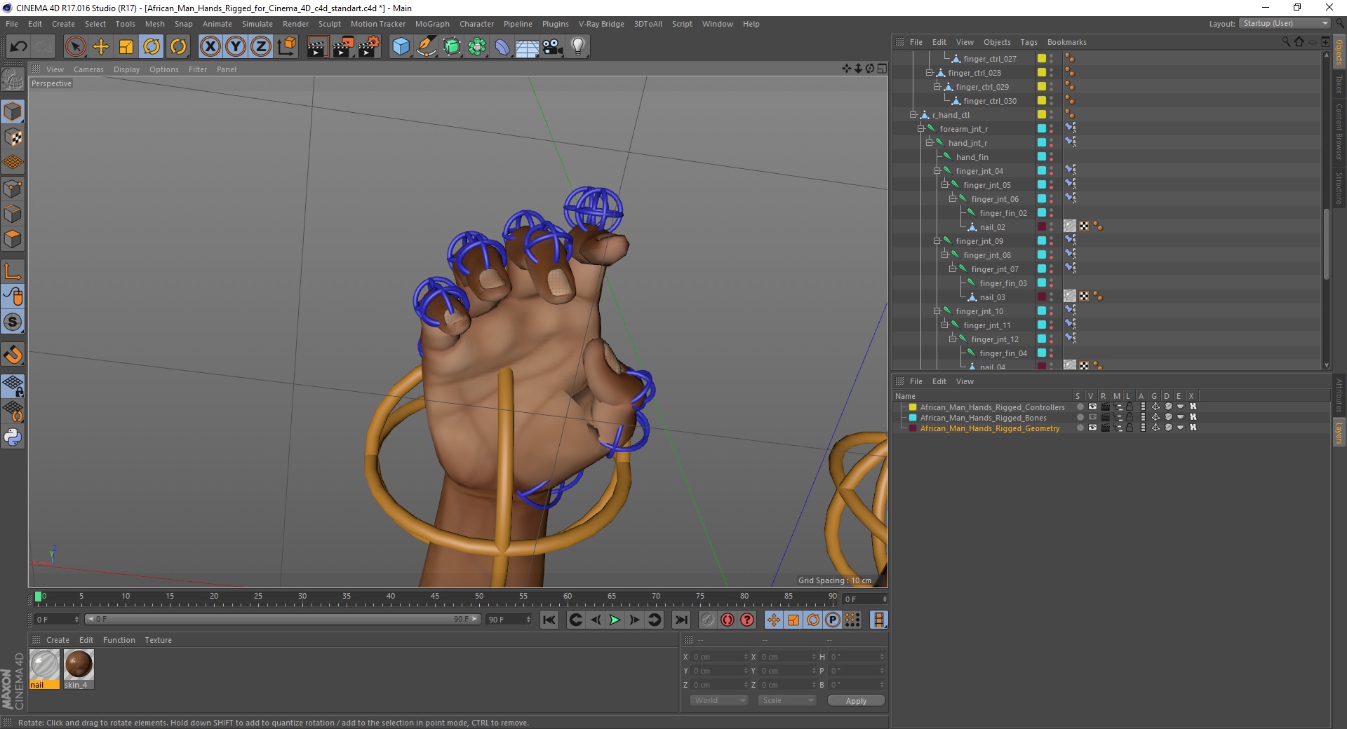 3D African Man Hands Rigged for Cinema 4D model