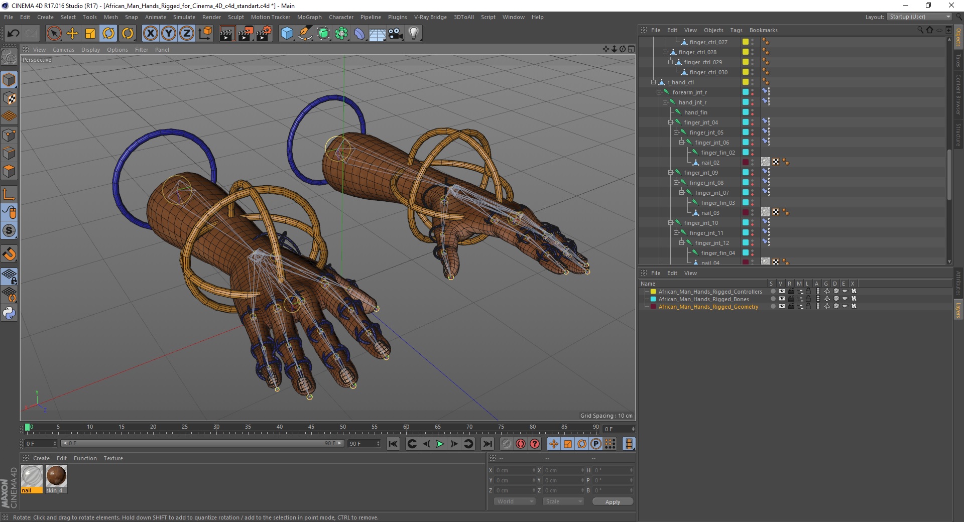 3D African Man Hands Rigged for Cinema 4D model