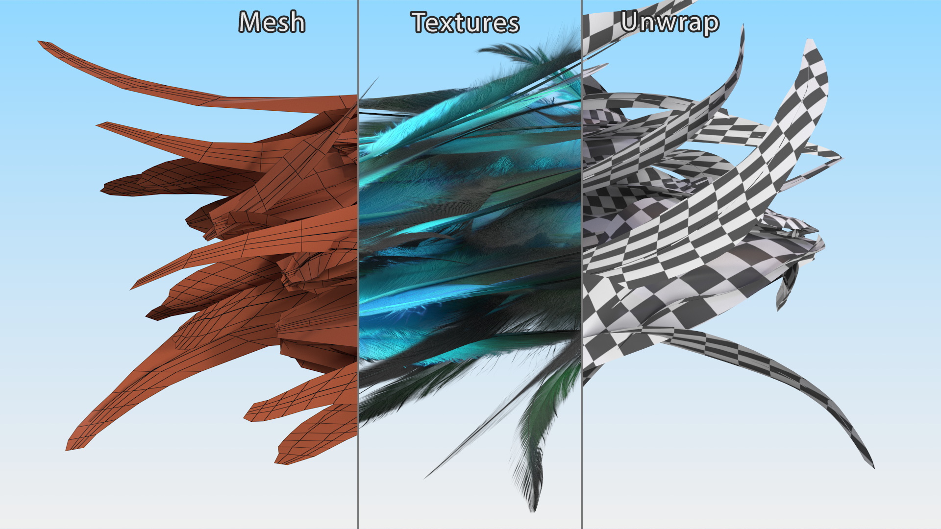 3D Blue Feathers model