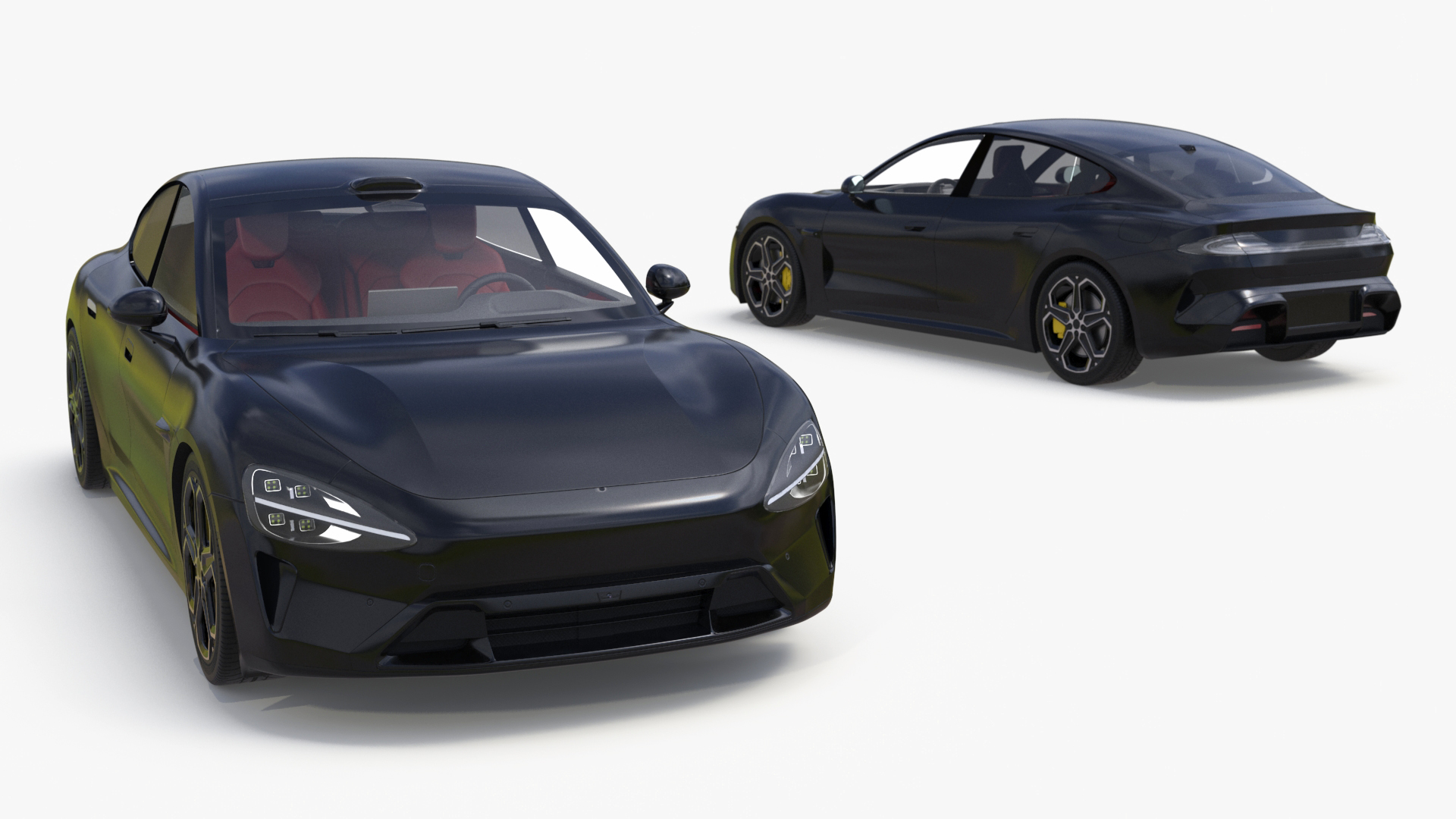 3D Electric Car Sedan Black Rigged